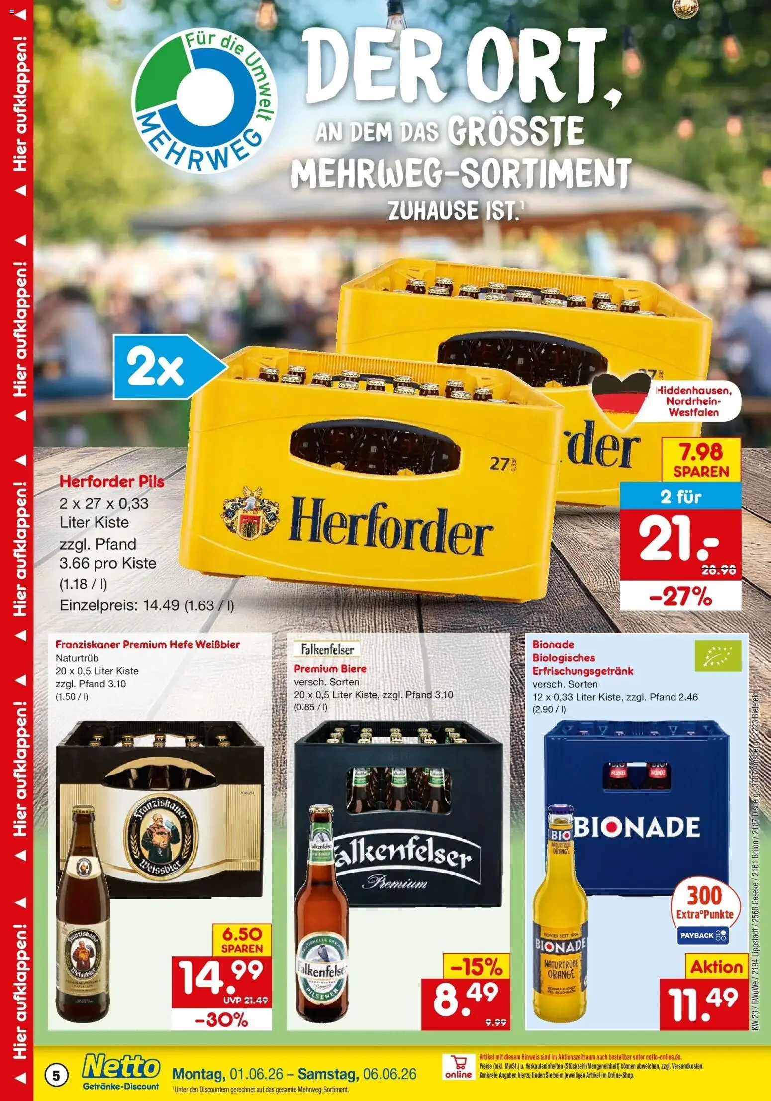 Netto Marken-Discount Prospekt Lippstadt – gültig ab 01.06.2026 | Seite: 5 | Produkte: Franziskaner, Weißbier, Bionade, Hefe weissbier