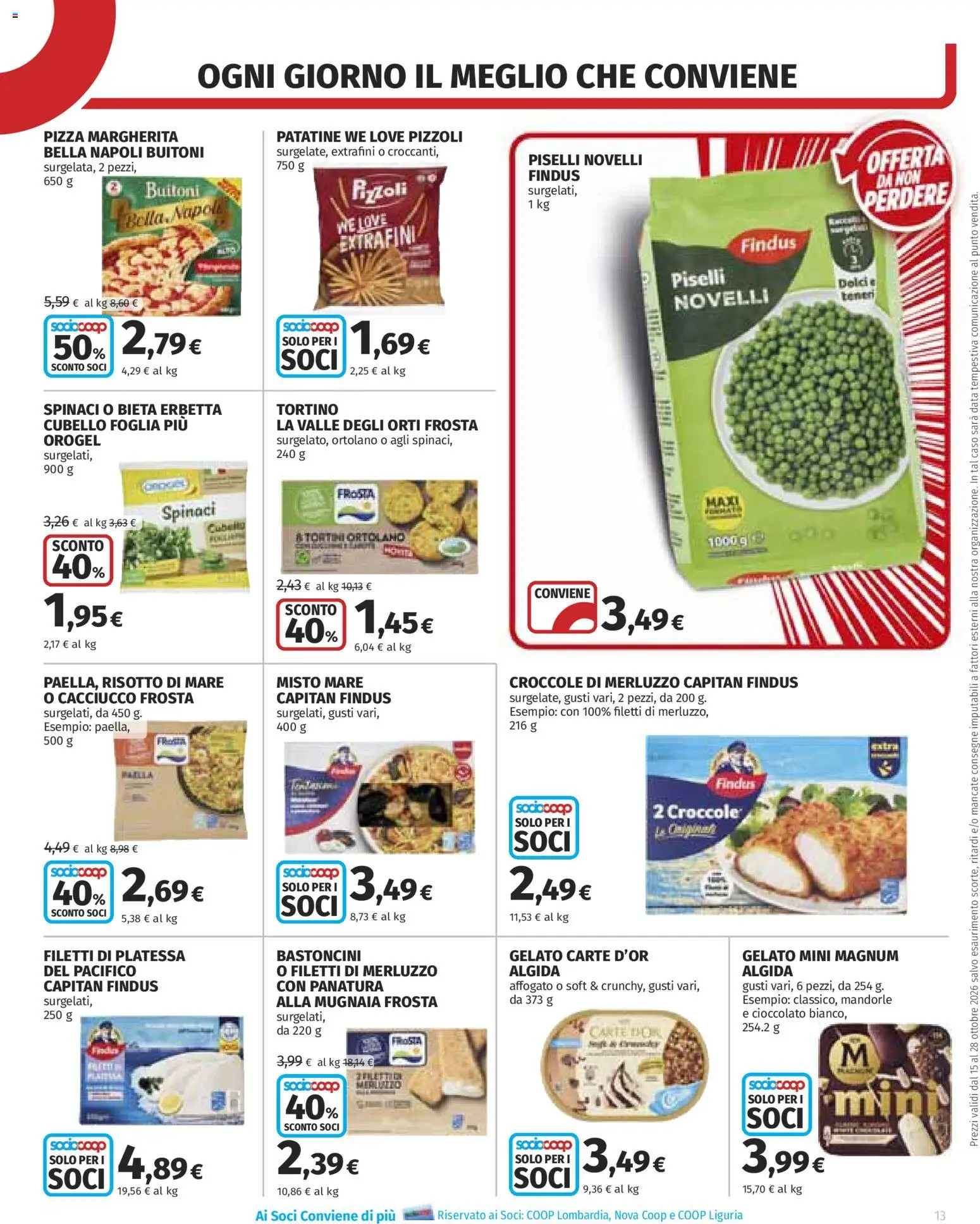 Volantino COOP del 15/10/2026 | Pagina: 13 | Prodotti: Cioccolato, Patatine, Gelato, Piselli