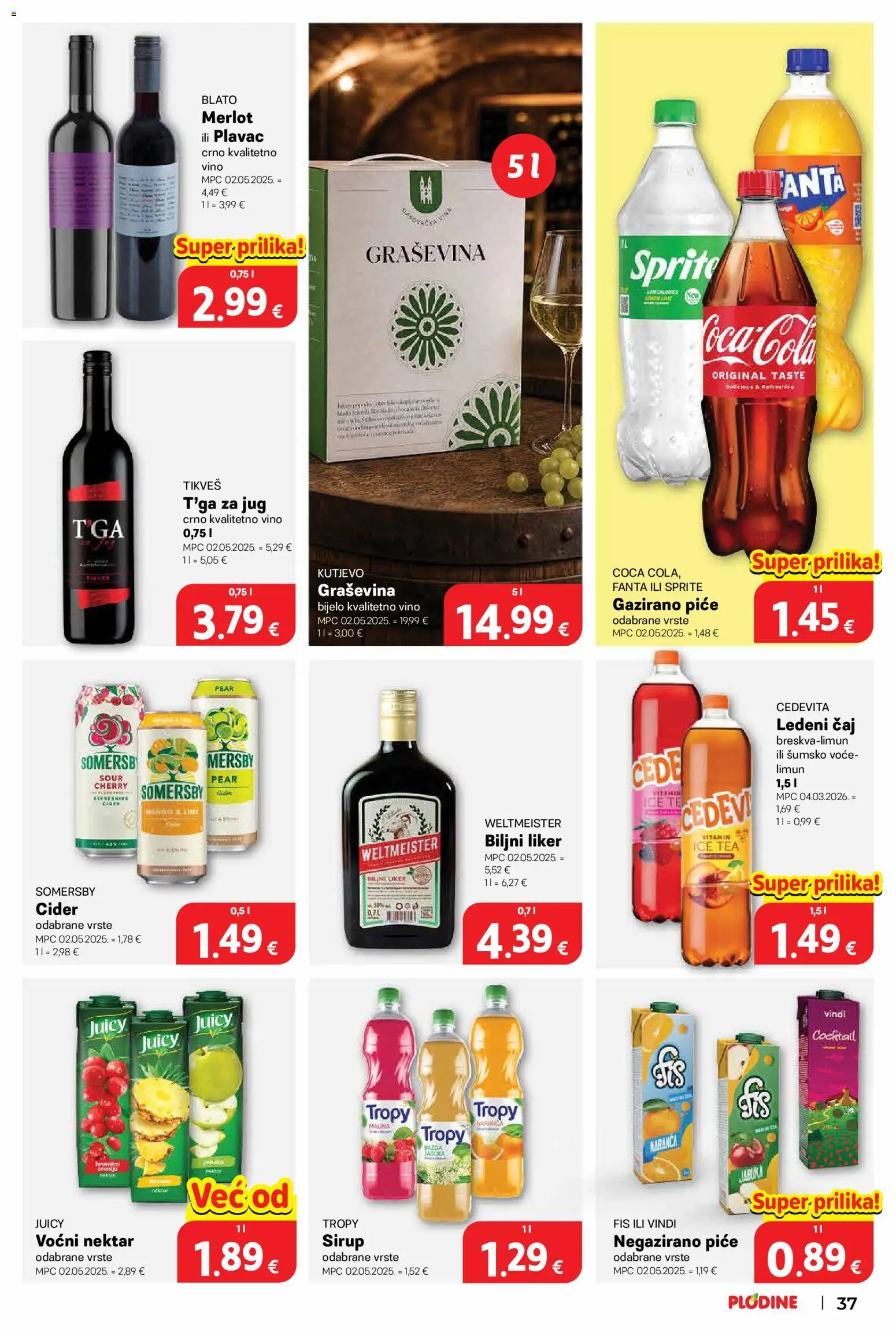 Plodine katalog | vrijedi od 10.09.2026 | Stranica: 37 | Proizvodi: Sprite, Čaj, Voće, Liker