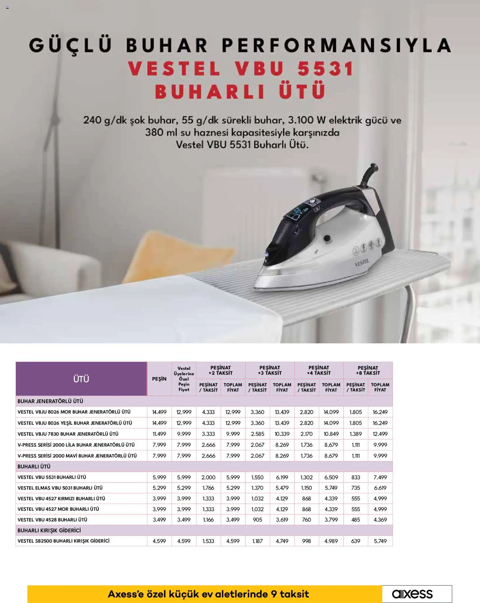 Vestel - Küçük Ev Aletleri - 01 Ekim 2026 tarihinden itibaren geçerlidir | Sayfa: 15 | Ürünler: Su, Ütü