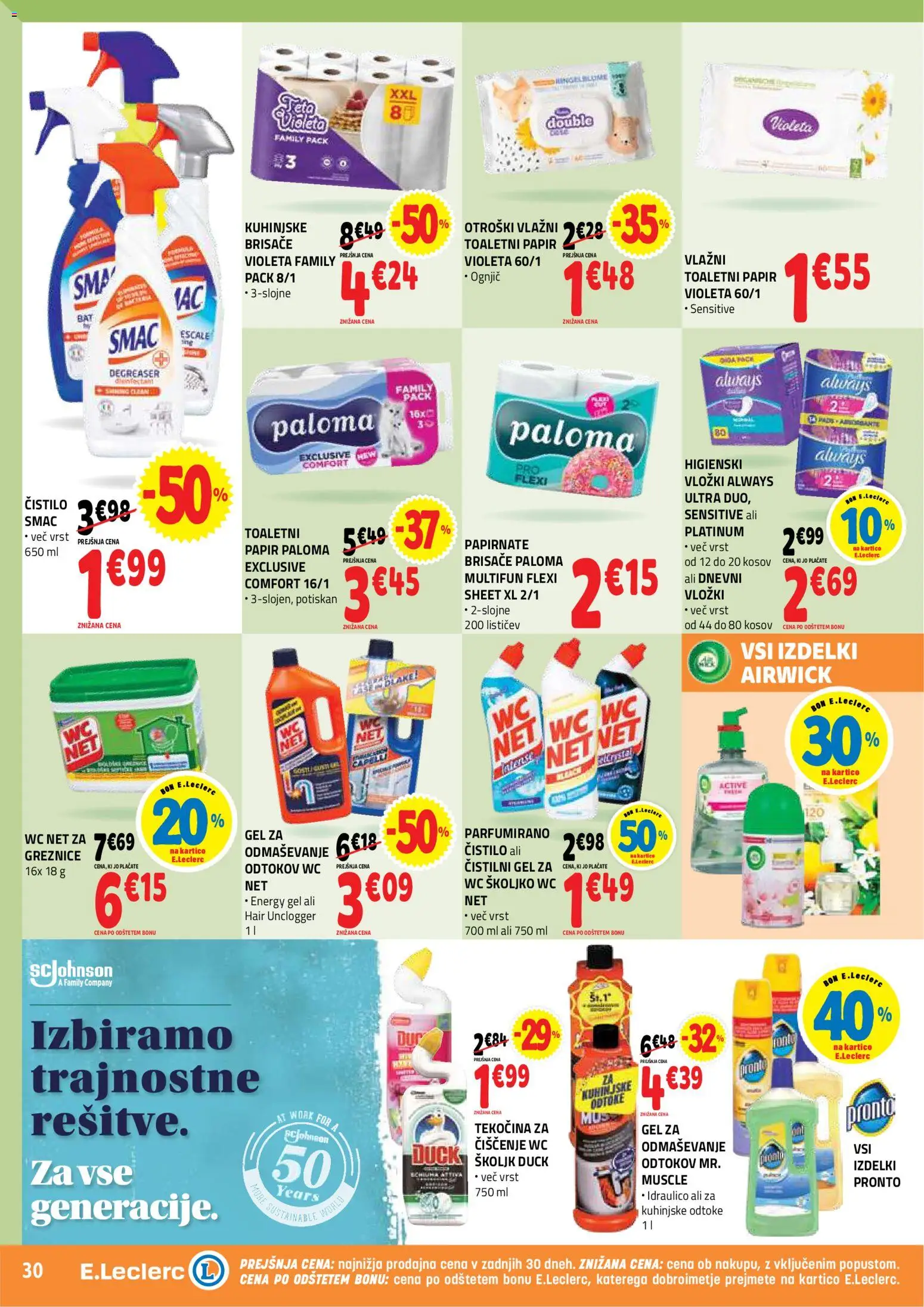 Novi E.leclerc katalog ponudbe – veljaven od 30.09.2026 | Stran: 30 | Izdelki: Toaletni papir, Vložki