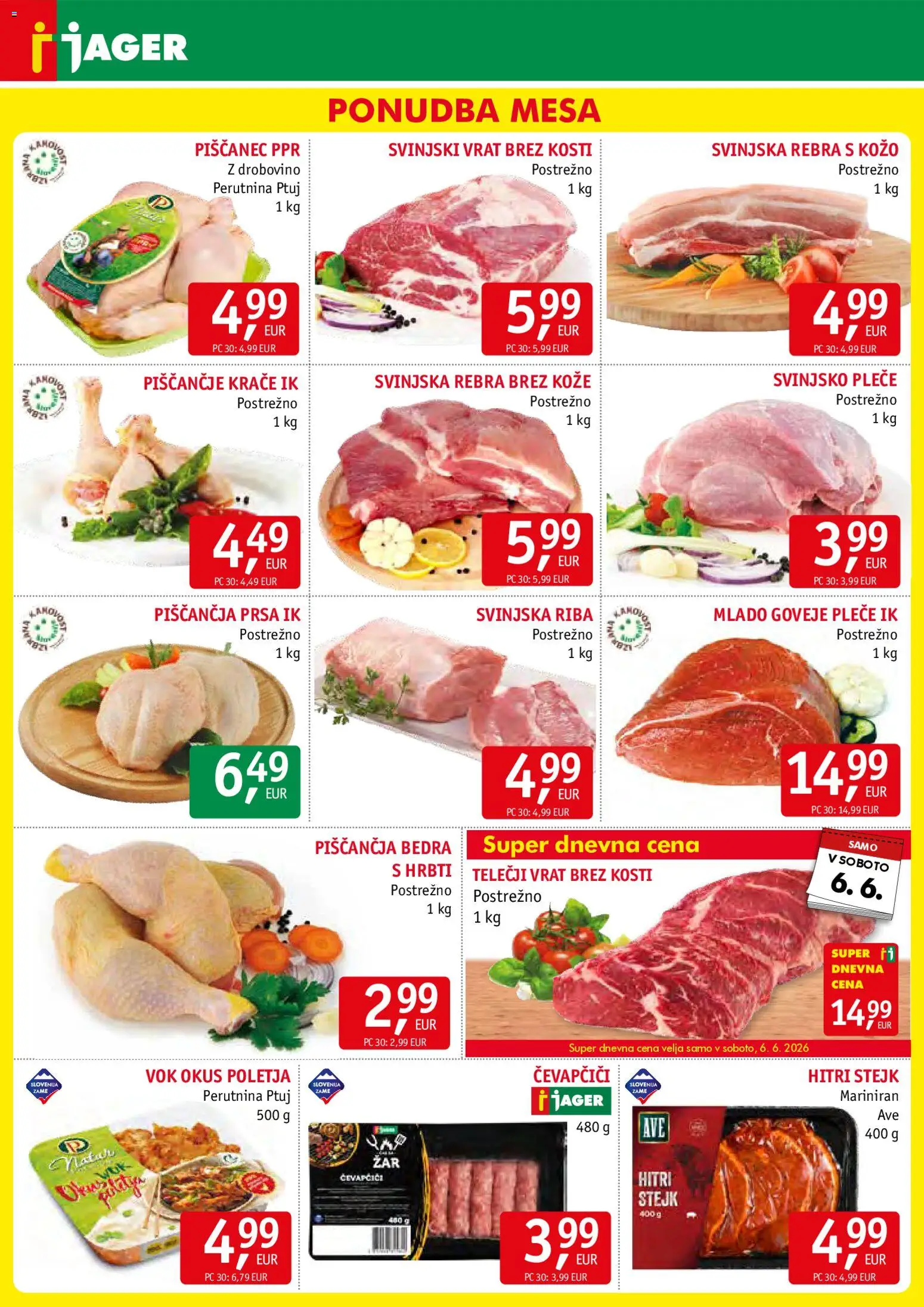 Novi Jager katalog ponudbe – veljaven od 03.06.2026 | Stran: 3 | Izdelki: Čevapčiči, Piščančja bedra, Riba