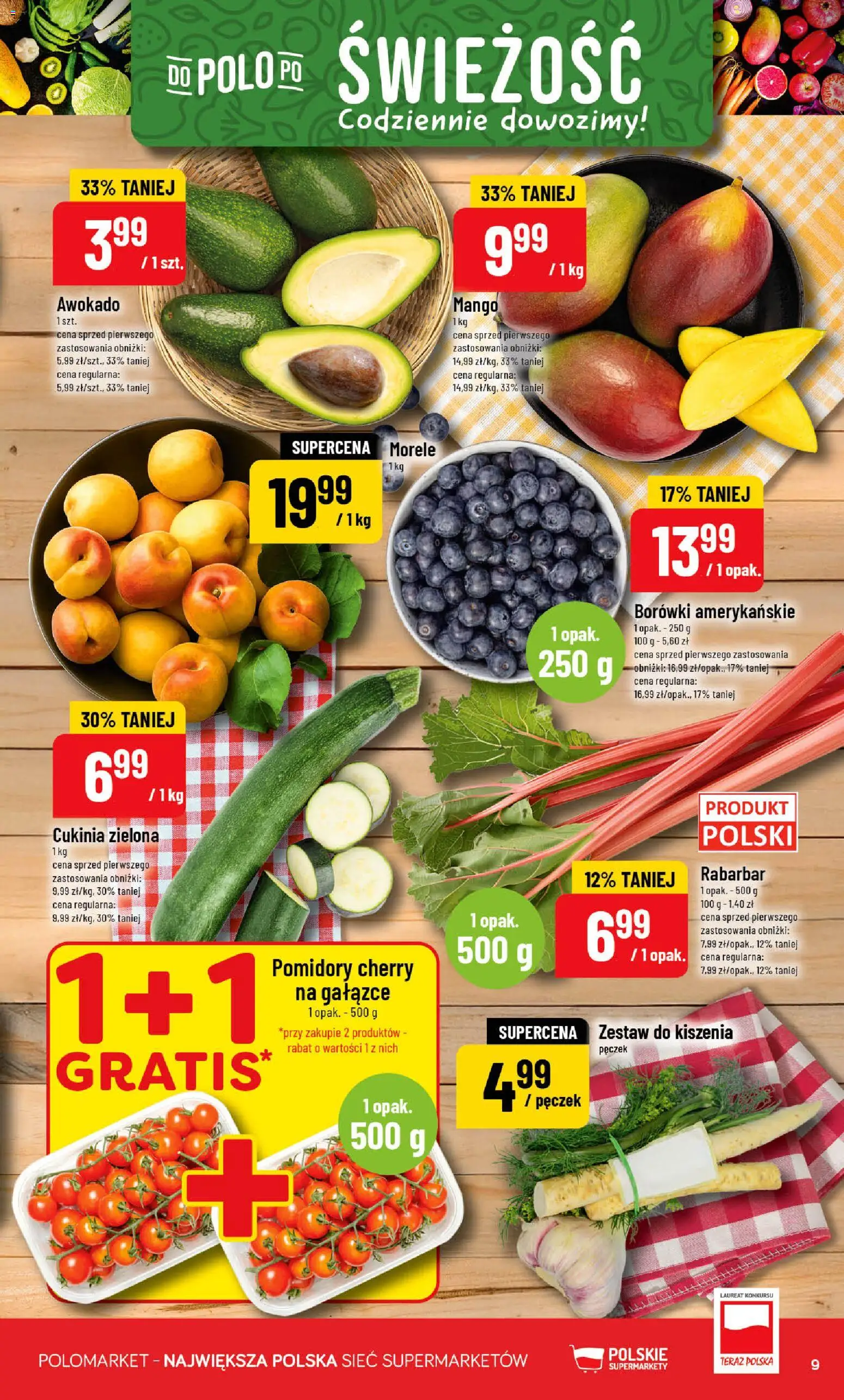 POLOmarket gazetka od 13.05.2026 | Strona: 9 | Produkty: Cukinia, Morele, Pomidory, Awokado