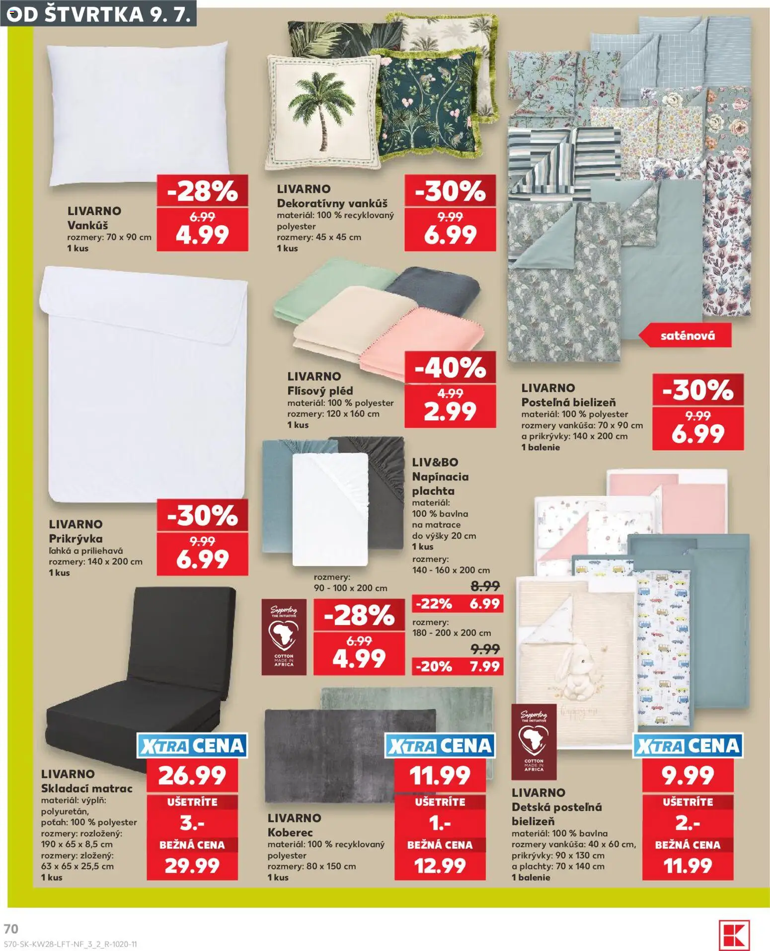 Kaufland SK akciós ujság - amely érvényes a következő dátumtól: 2026.07.09. | Oldal: 70 | Termékek: Matrac, Pléd