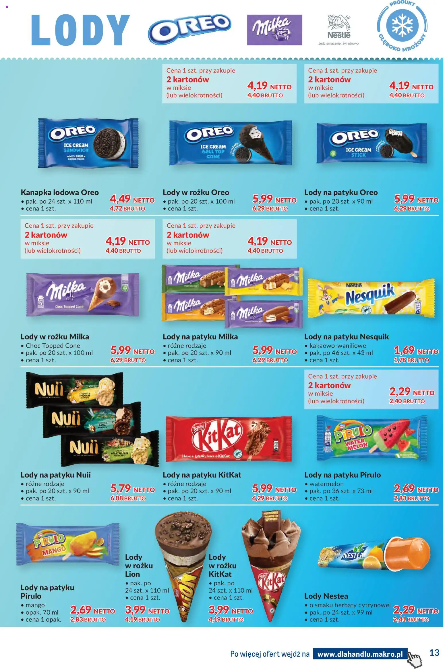 Makro gazetka - Dystrybucja do sklepów od 01.09.2026 | Strona: 13 | Produkty: Top, Sandwich, Milka, Lody