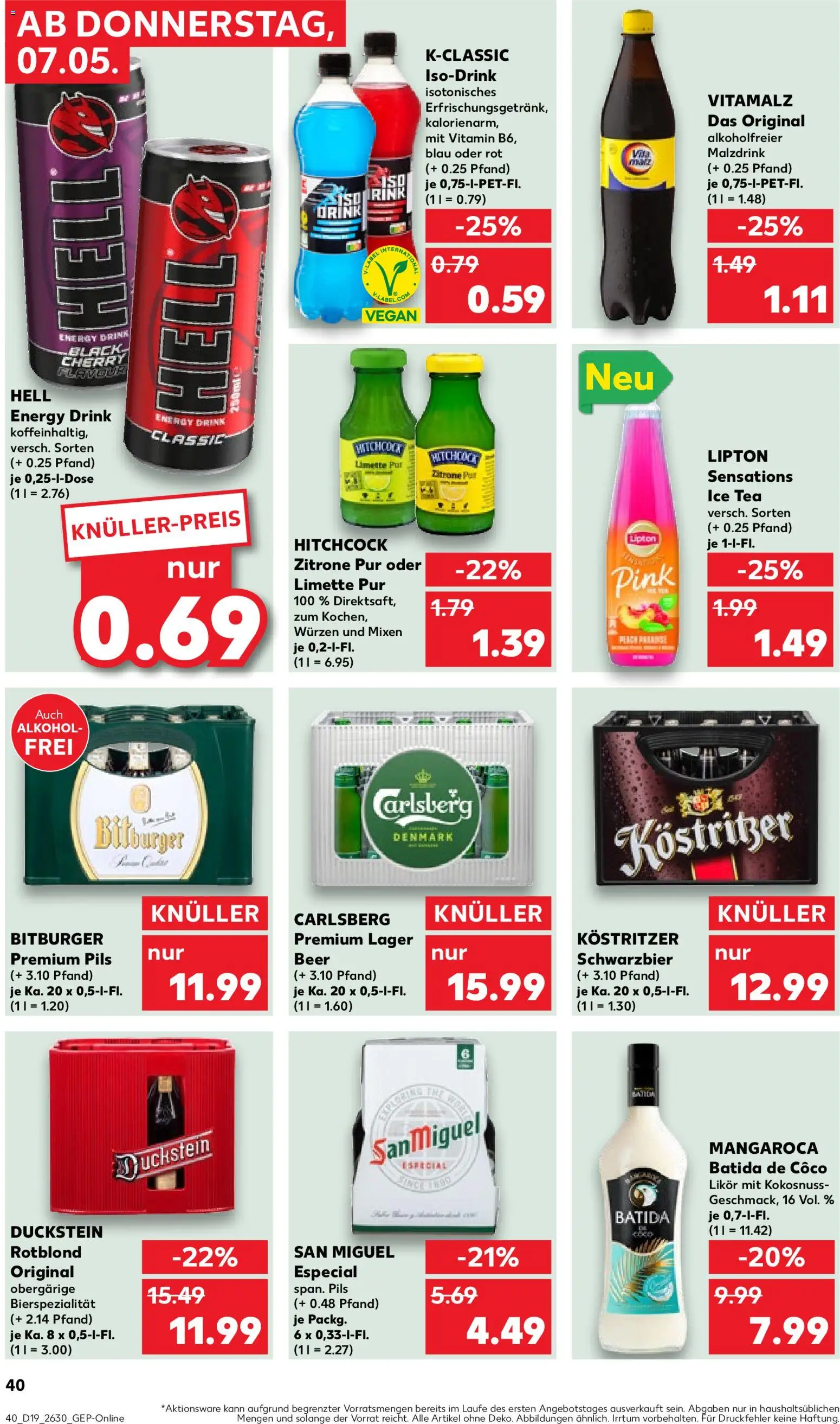 Kaufland Prospekt Jena	 – gültig ab 07.05.2026 | Seite: 40 | Produkte: Bitburger, Carlsberg, Likör, Pils
