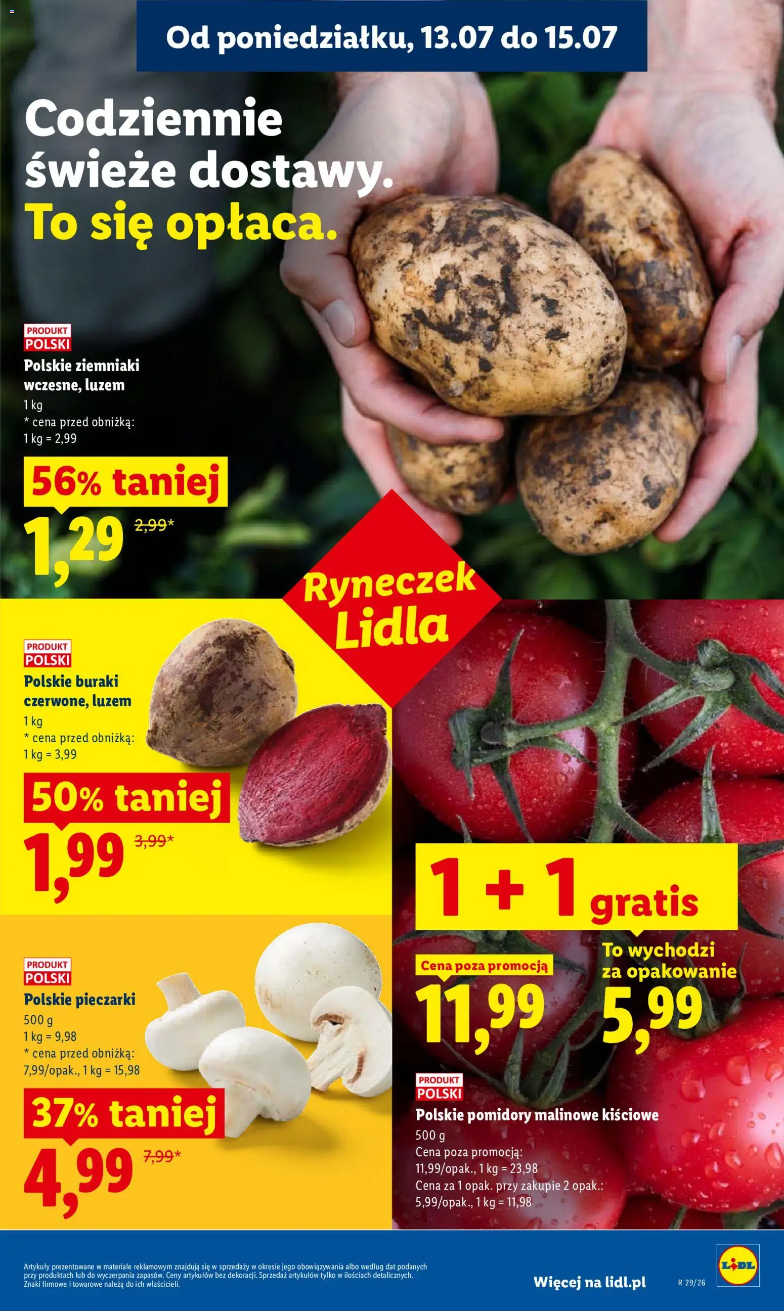 Lidl gazetka od 13.07.2026 | Strona: 43 | Produkty: Buraki, Pomidory malinowe, Pomidory, Ziemniaki