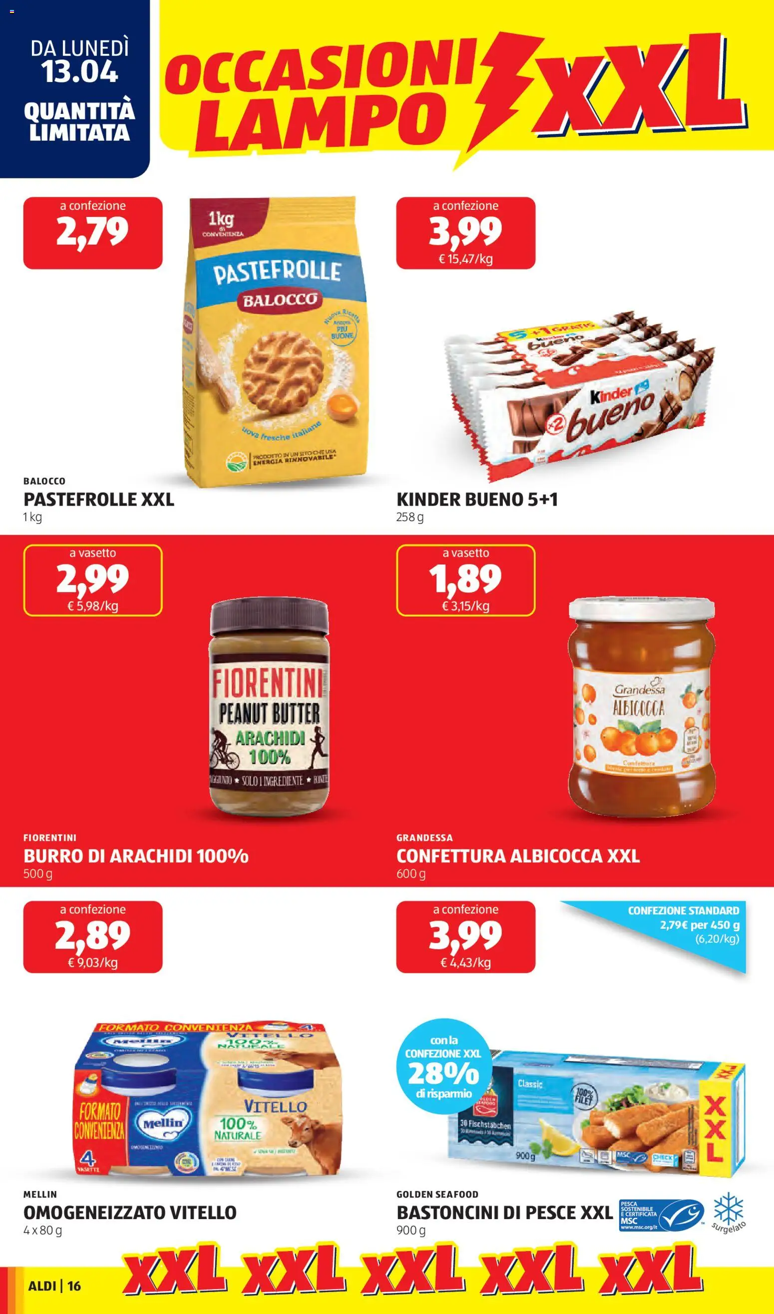 Volantino Aldi del 13.04.2026 | Pagina: 16 | Prodotti: Pesce, Burro, Pesca, Vitello