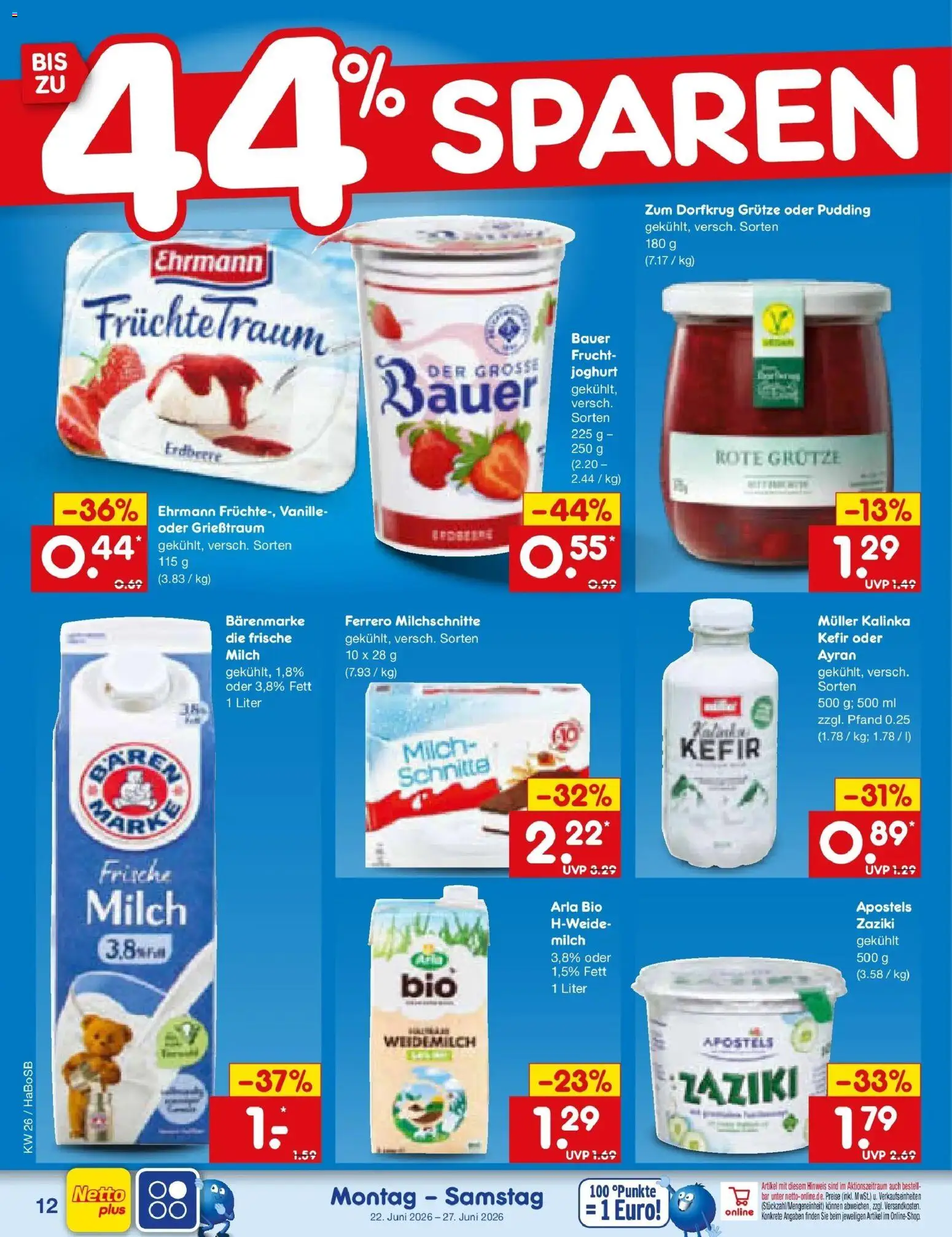 Netto Marken-Discount Prospekt Wuppertal – gültig ab 21.06.2026 | Seite: 14 | Produkte: Kefir, Joghurt, Pudding, Ferrero milchschnitte