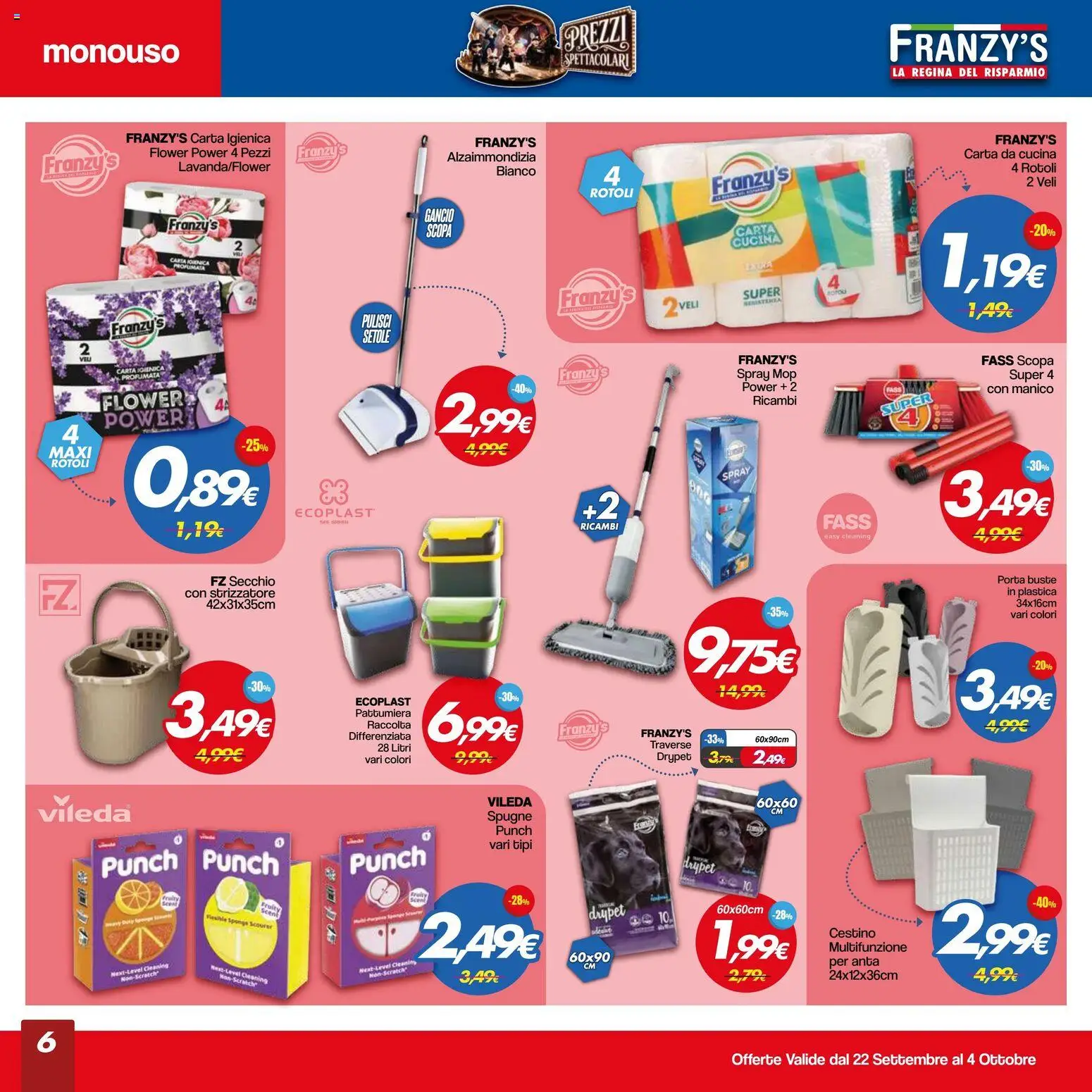 Volantino Franzy's del 22/09/2026 | Pagina: 6 | Prodotti: Scopa, Secchio, Pattumiera, Cestino