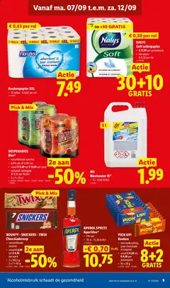 BOUNTY - SNICKERS - TWIX Chocoladereep, verschillende soorten, vanaf € 2,96 tot € 4,45 per pack, 2 x 182,5 g -, 2 x 7 x 50 g - Voorbeeld van een folder van Lidl, geldig van 07/09/2026 | Pagina: 9