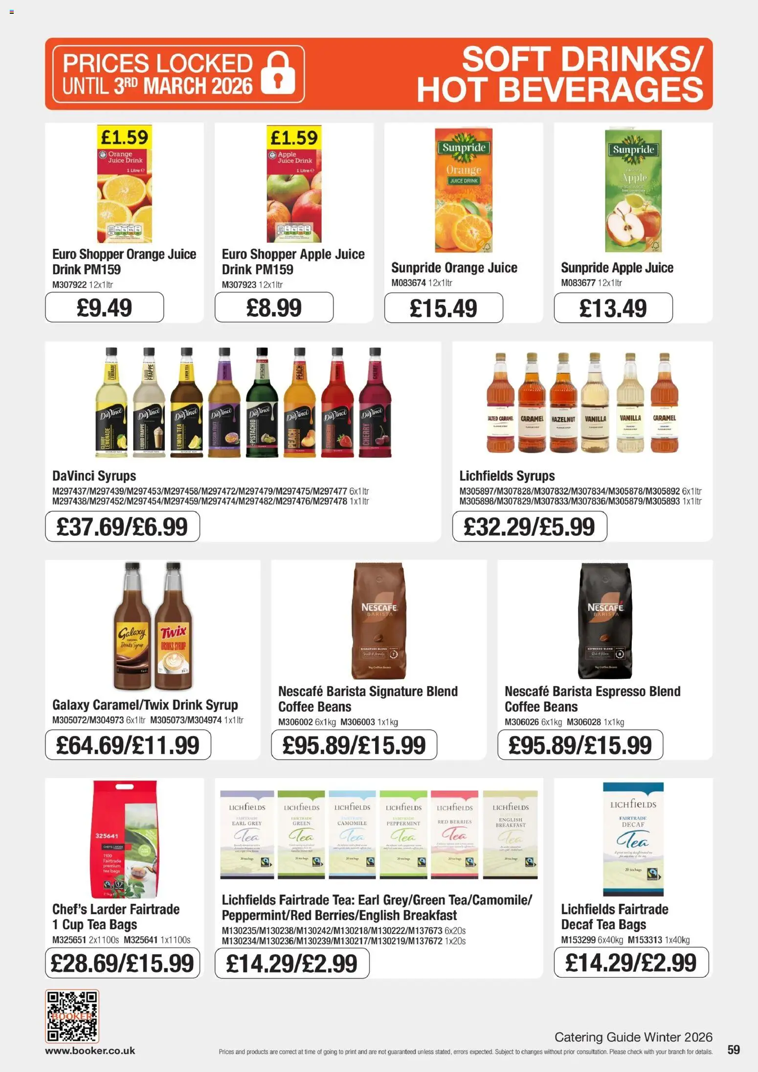 {H1} | Page: 59 | Products: Frappé, Drinks, Orange juice, Tea