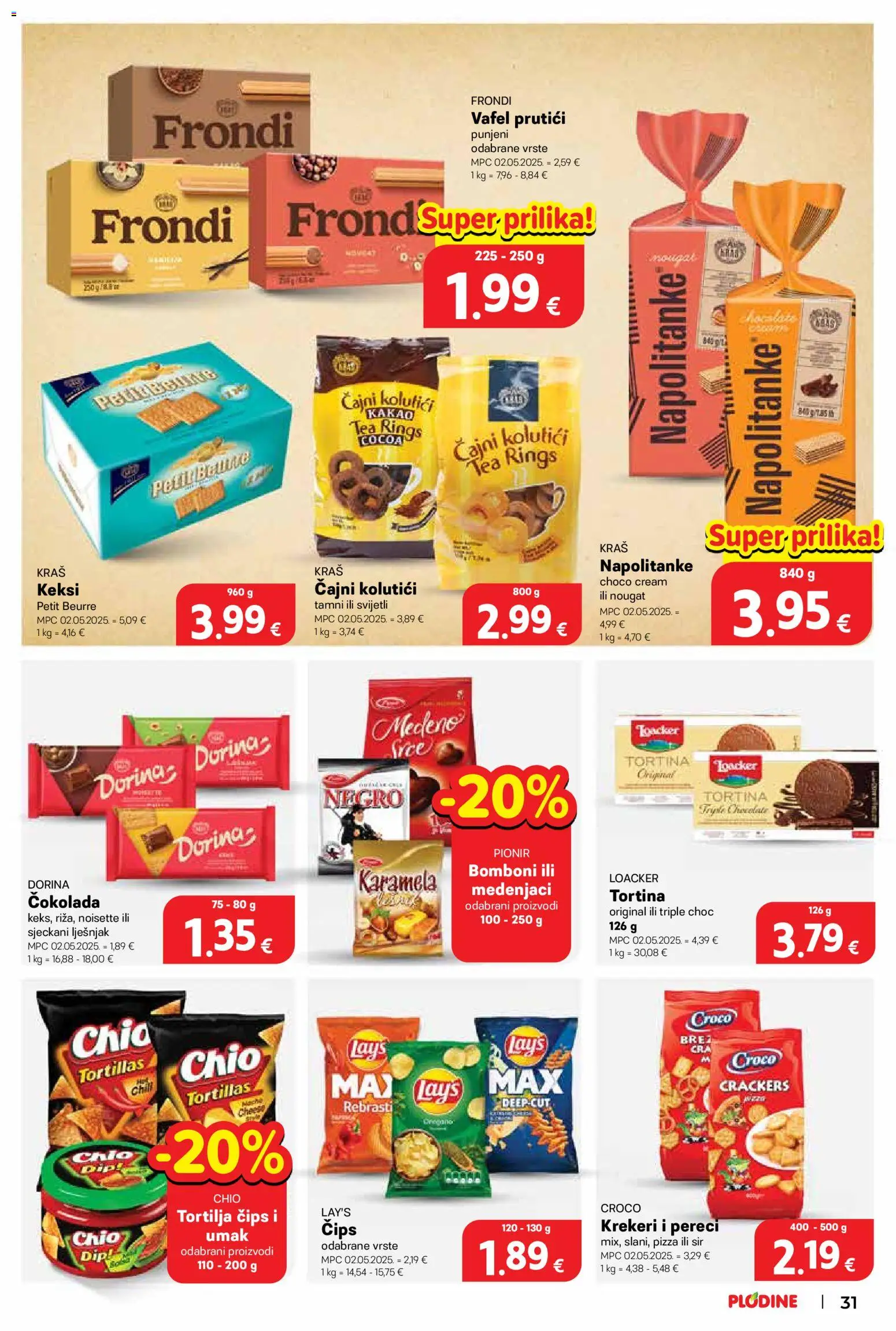 Plodine katalog | vrijedi od 02.09.2026 | Stranica: 31 | Proizvodi: Čajni kolutići, Petit Beurre, Pizza, Karamela