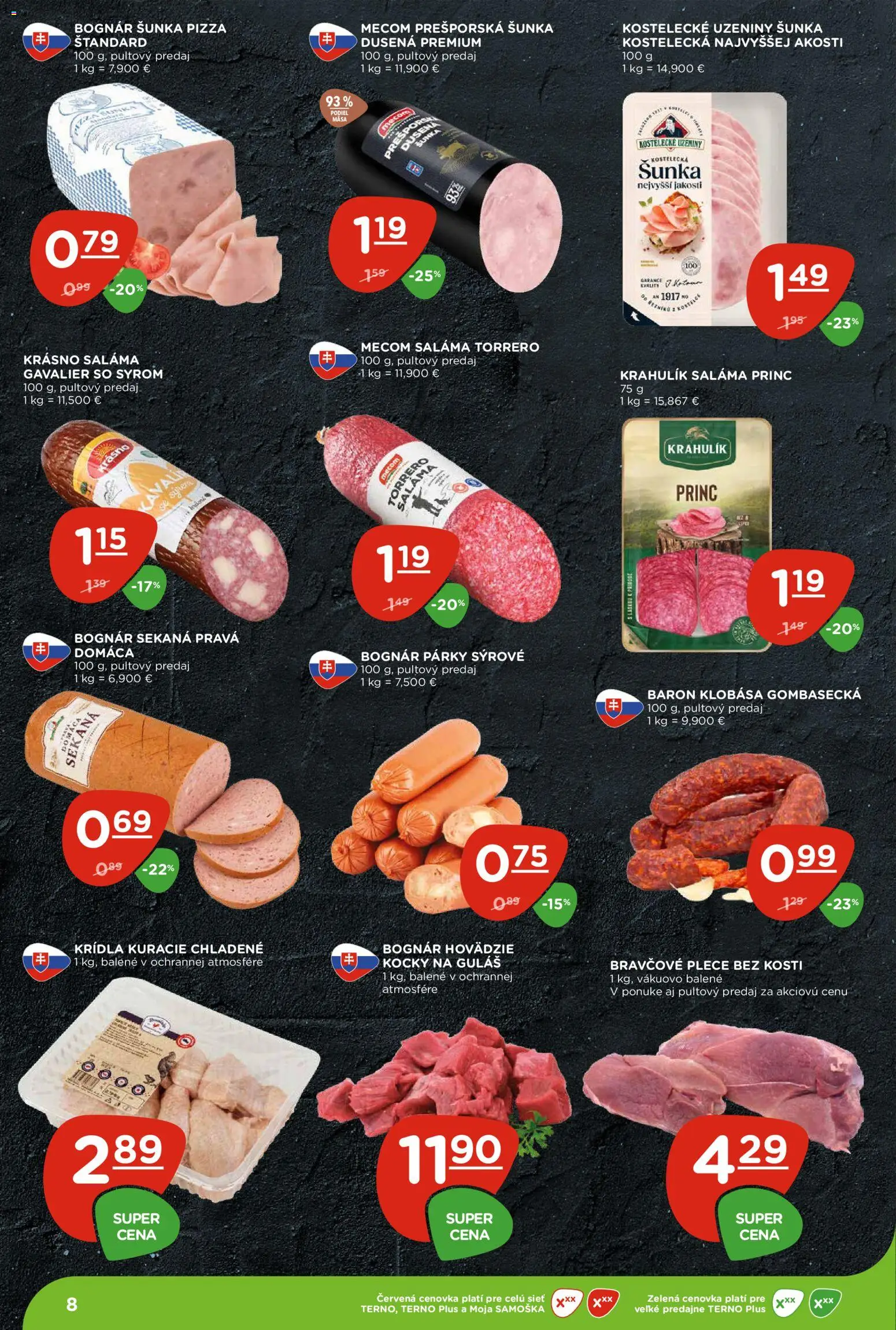 Nové Terno akcie – leták je platný od 03.09.2026 | Strana: 8 | Produkty: Saláma, Šunka, Pizza, Klobása