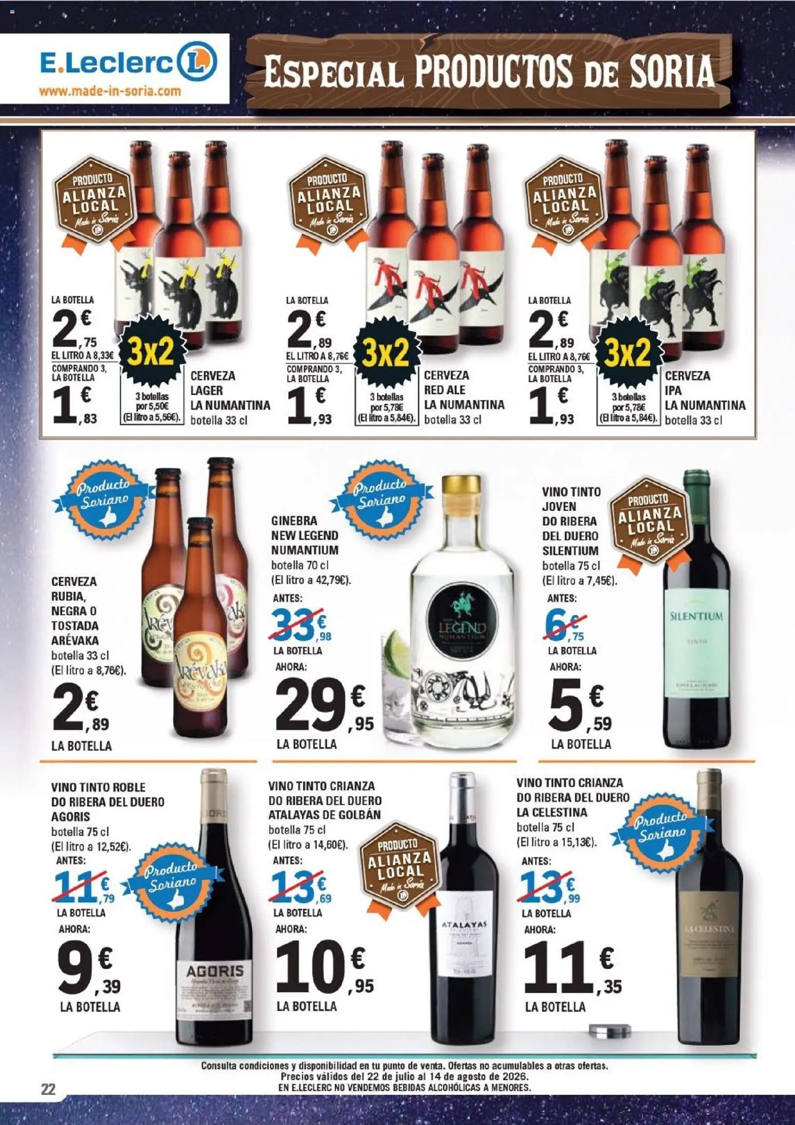 E.Leclerc Soria │ válido desde el 22/07/2026 | Página: 22 | Productos: Vino, Cerveza, Ginebra