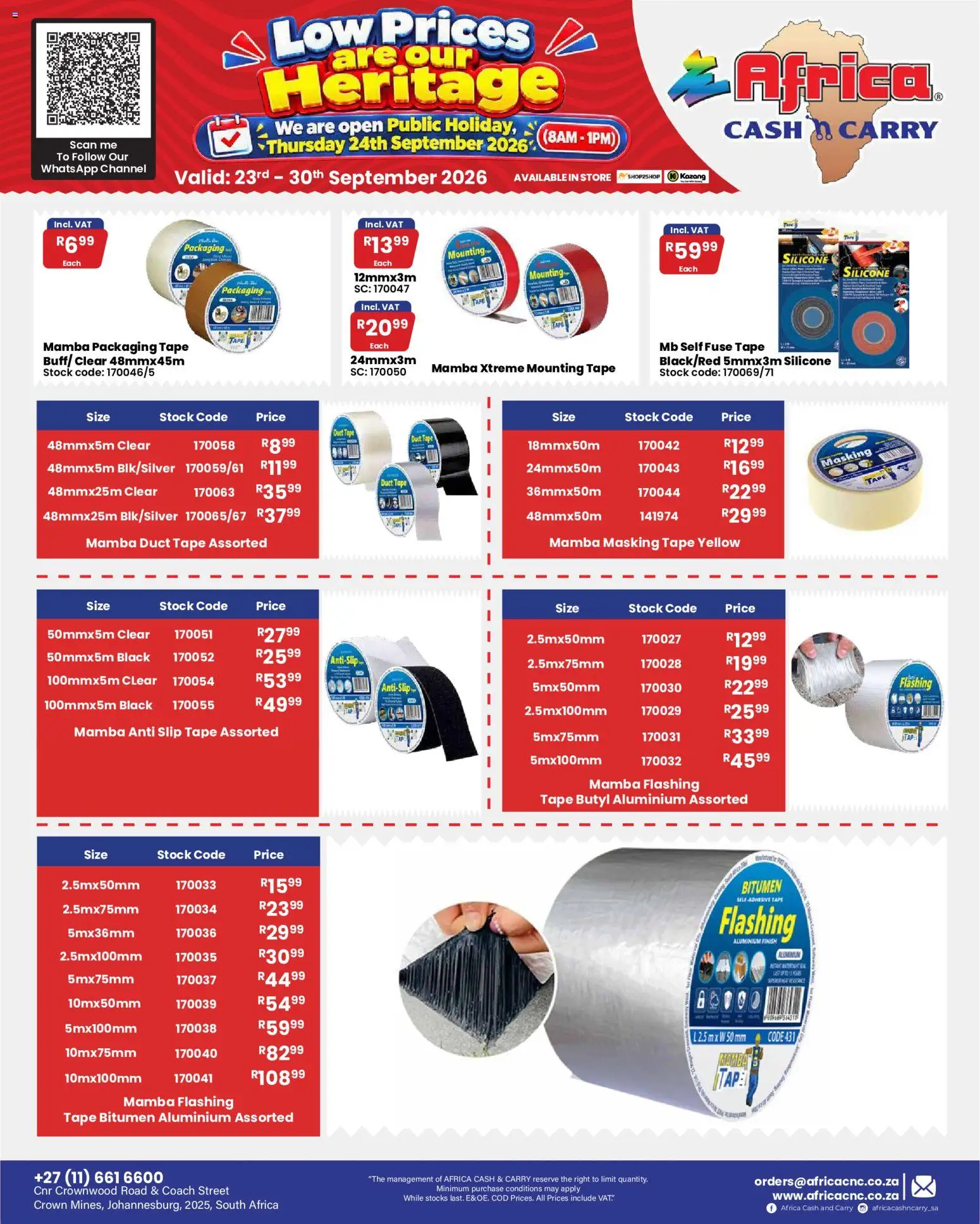 New Africa Cash & Carry catalogue – valid from 23/09/2026 | Page: 44 | Products: Adhesive, Tap, Stock, Silicone