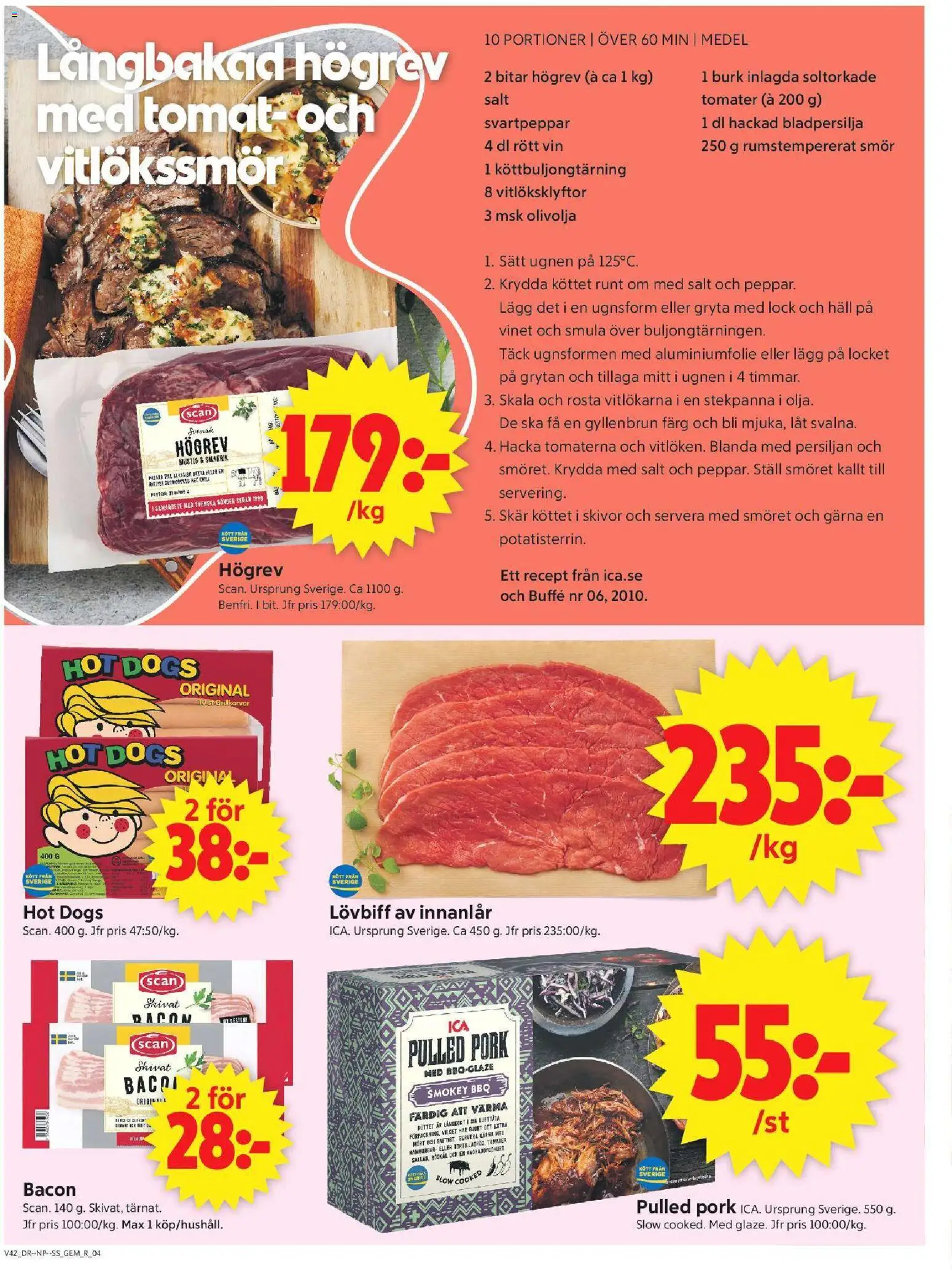 ICA Supermarket reklamblad aktuell från 12/10/2026 | Sida: 4 | Produkter: Bacon, Vin, Tomater, Pulled pork