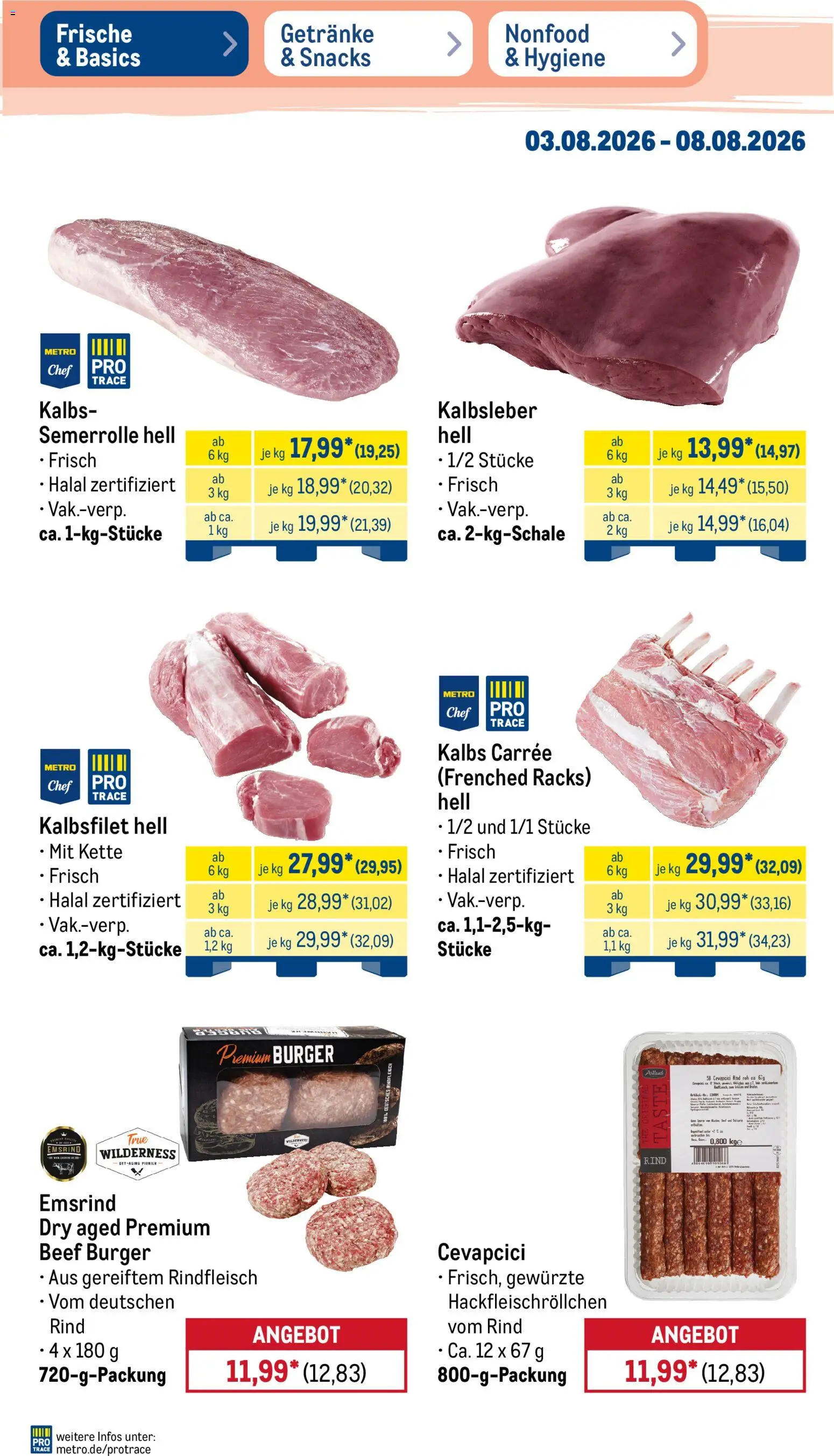 Metro Non Food & Hygiene – gültig ab 03.08.2026 | Seite: 32 | Produkte: Cevapcici, Burger, Kalbsleber, Rindfleisch