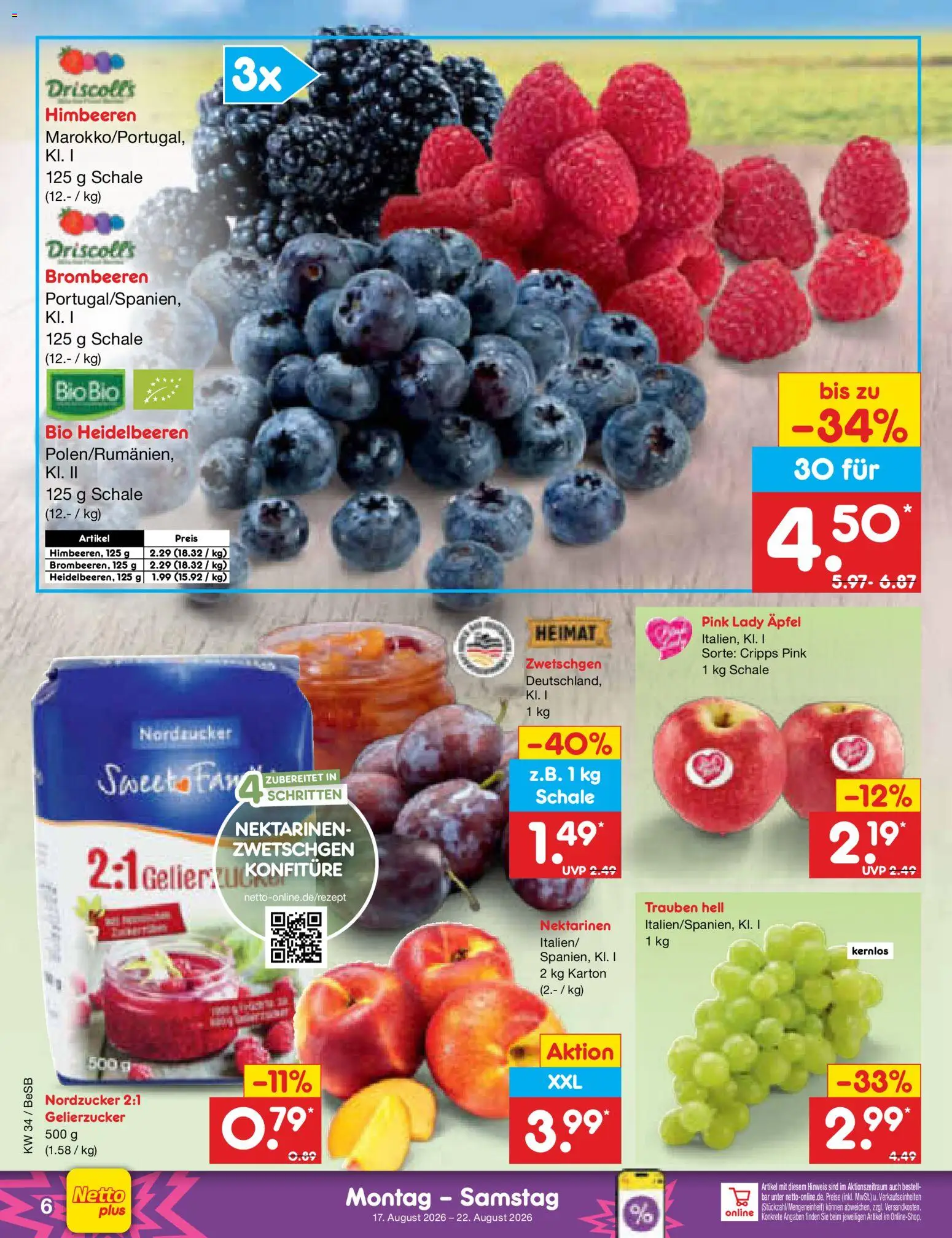 Netto Marken-Discount Prospekt – gültig ab 17.08.2026 | Seite: 8 | Produkte: Himbeeren, Gelierzucker, Nektarinen, Zwetschgen