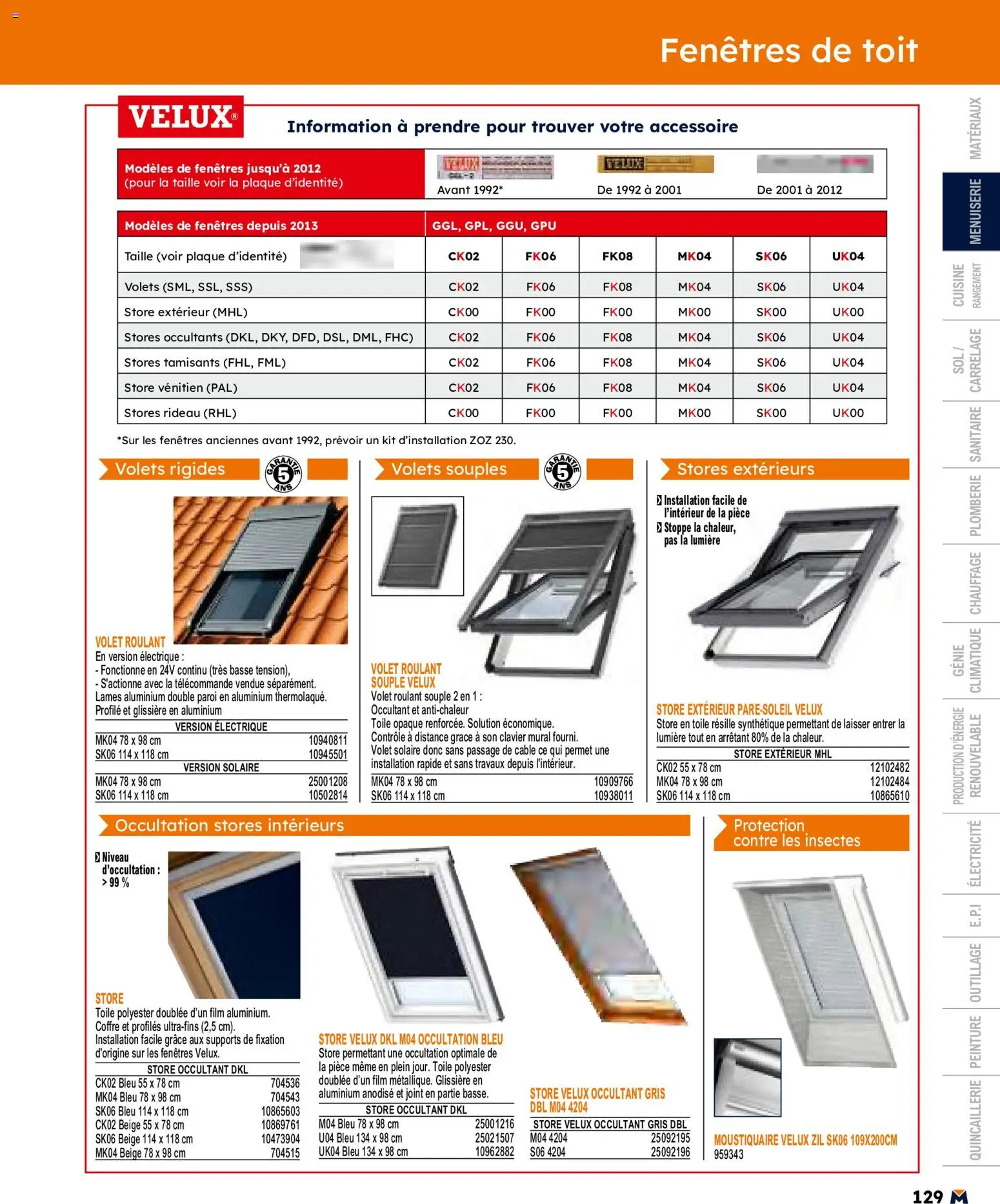 {H1} | Page: 129 | Produits: Clavier, Moustiquaire, Store, Télécommande