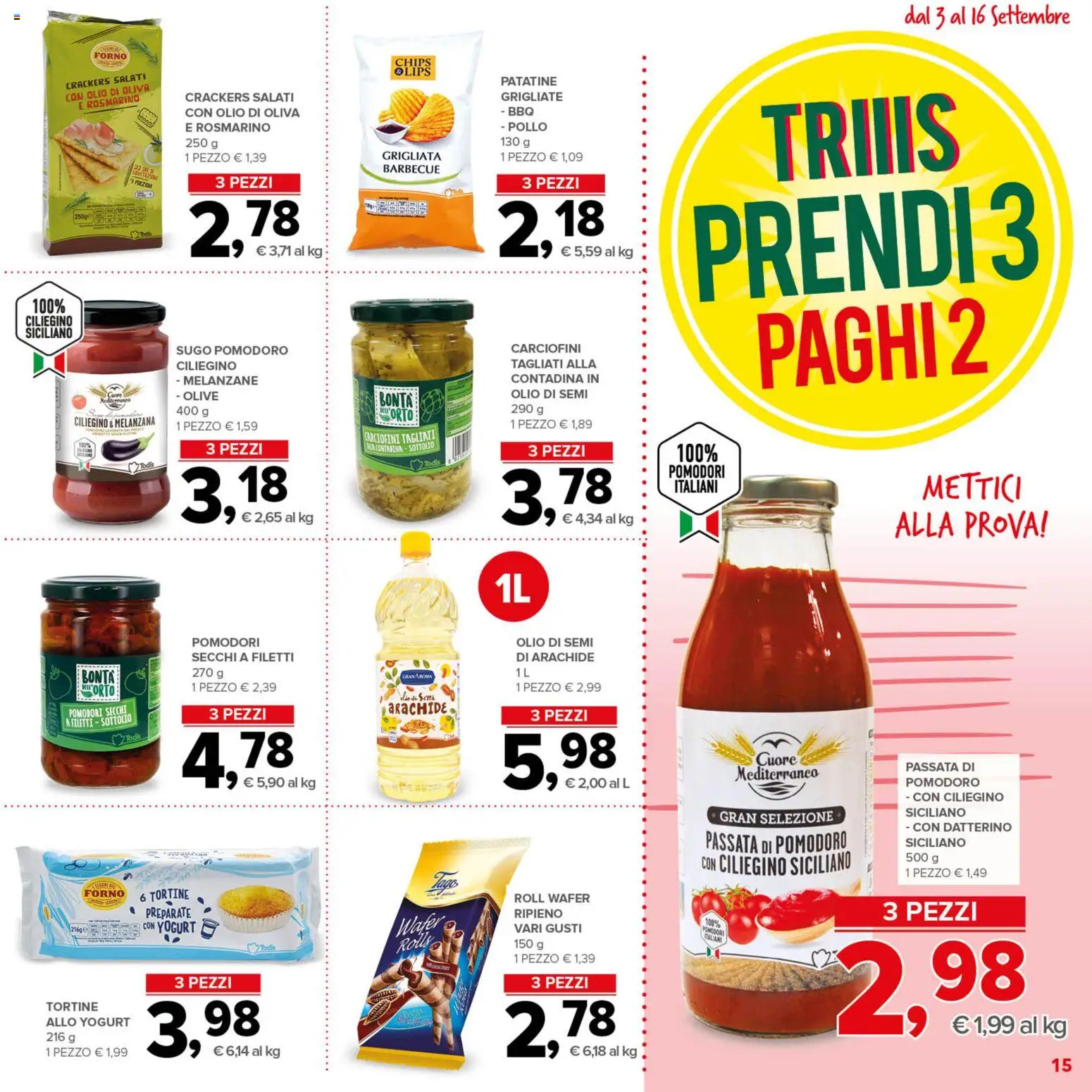 Volantino Todis del 03/09/2026 | Pagina: 15 | Prodotti: Olio di semi, Yogurt, Pollo, Pomodoro