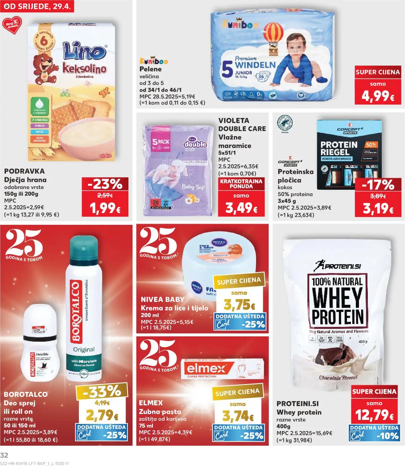 Kaufland katalog | vrijedi od 29.04.2026 | Stranica: 32 | Proizvodi: Keksolino, Dječja hrana, Nivea, Borotalco