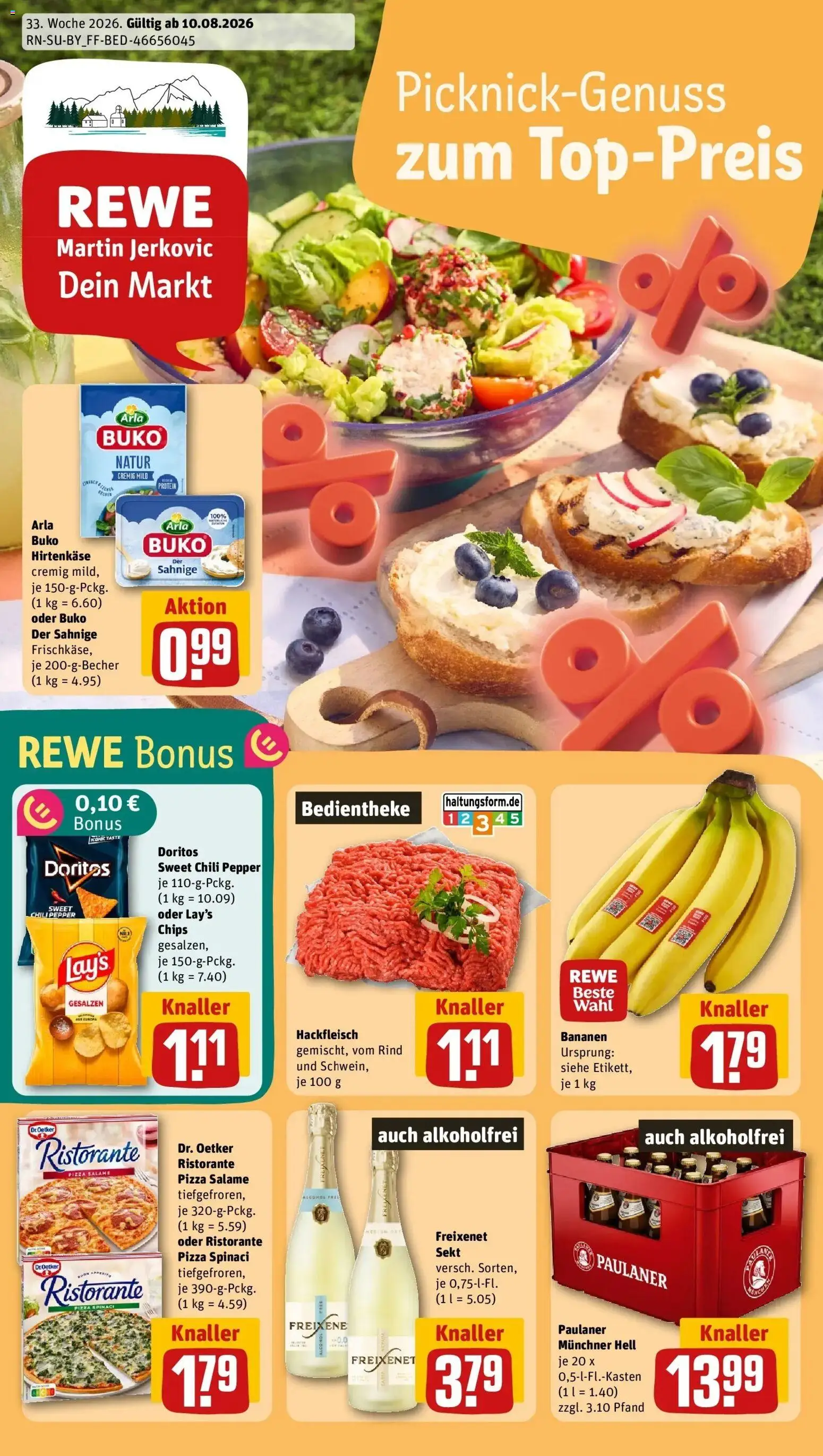 REWE Prospekt ab 10.08.2026 zum Blättern » Angebote | Seite: 1 | Produkte: Freixenet, Arla buko, Chili, Paulaner
