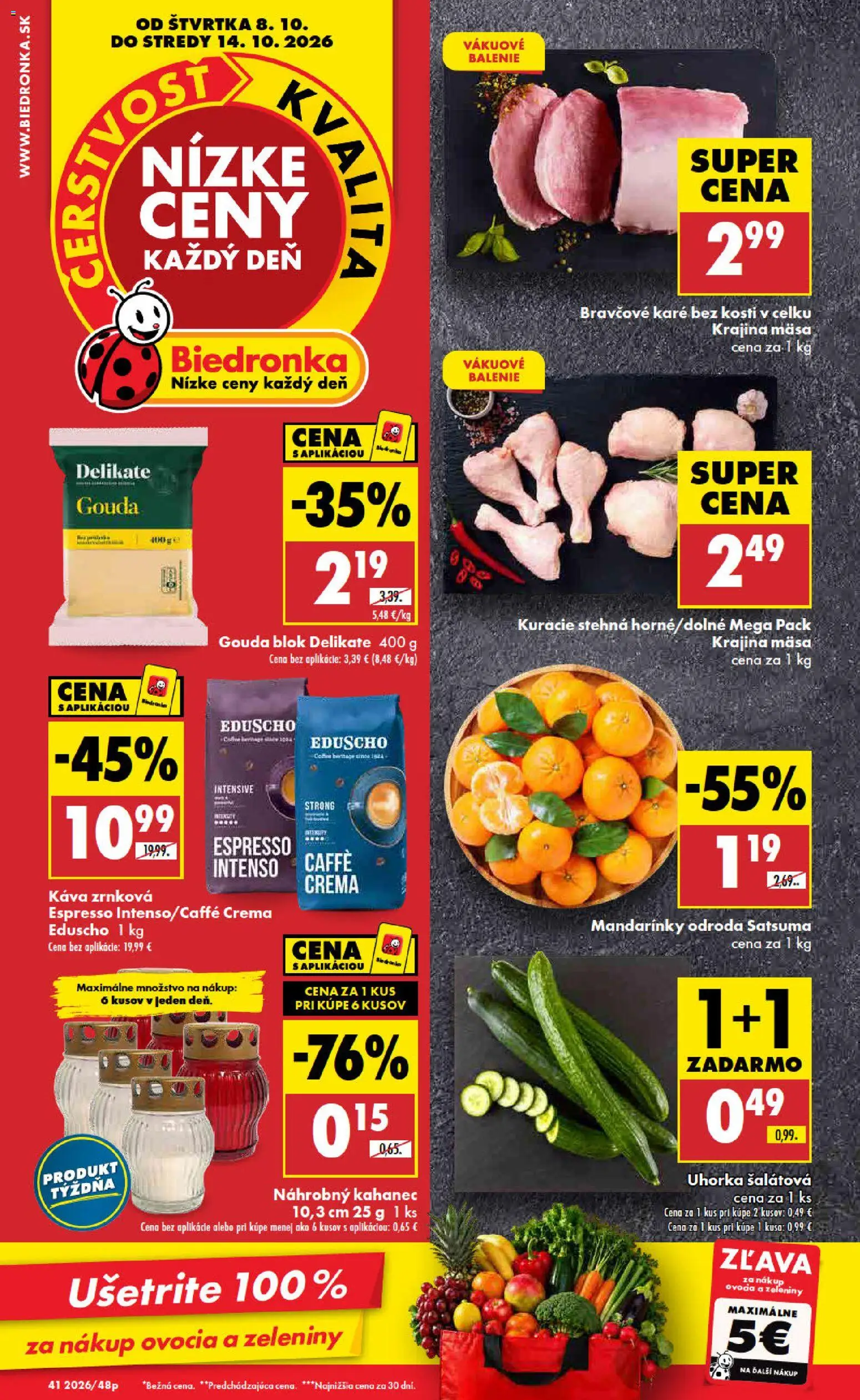 Nové Biedronka akcie – leták je platný od 08.10.2026 | Strana: 1 | Produkty: Gouda, Kuracie stehná, Stehná, Bravčové karé