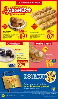 LIDL - Prévisualisation de Pain au chocolat pur beurre*, Le produit de 68 g : 0,49 € (1 kg = 7,21 €), Les 6 produits dont 1 OFFERT :, 2,45 € (1 kg = 6 €) au lieu, de 2,94 € (1 kg = 7,21 €) valide à partir de 17/09/2026 | Page: 12