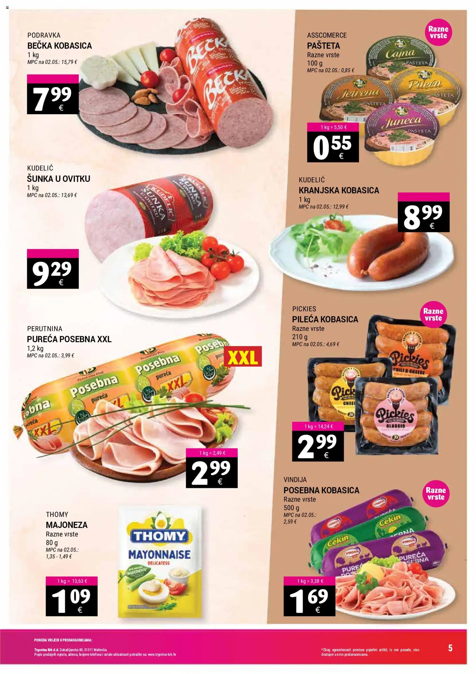 Trgovina Krk katalog | vrijedi od 16.07.2026 | Stranica: 5 | Proizvodi: Šunka, Kranjska kobasica, Pašteta, Kobasica