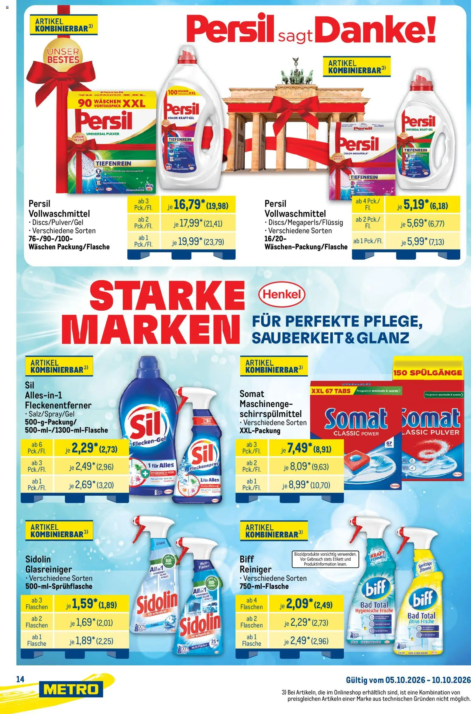 Metro Starke Marken – gültig ab 05.10.2026 | Seite: 14 | Produkte: Bad, Fleckenentferner, Persil