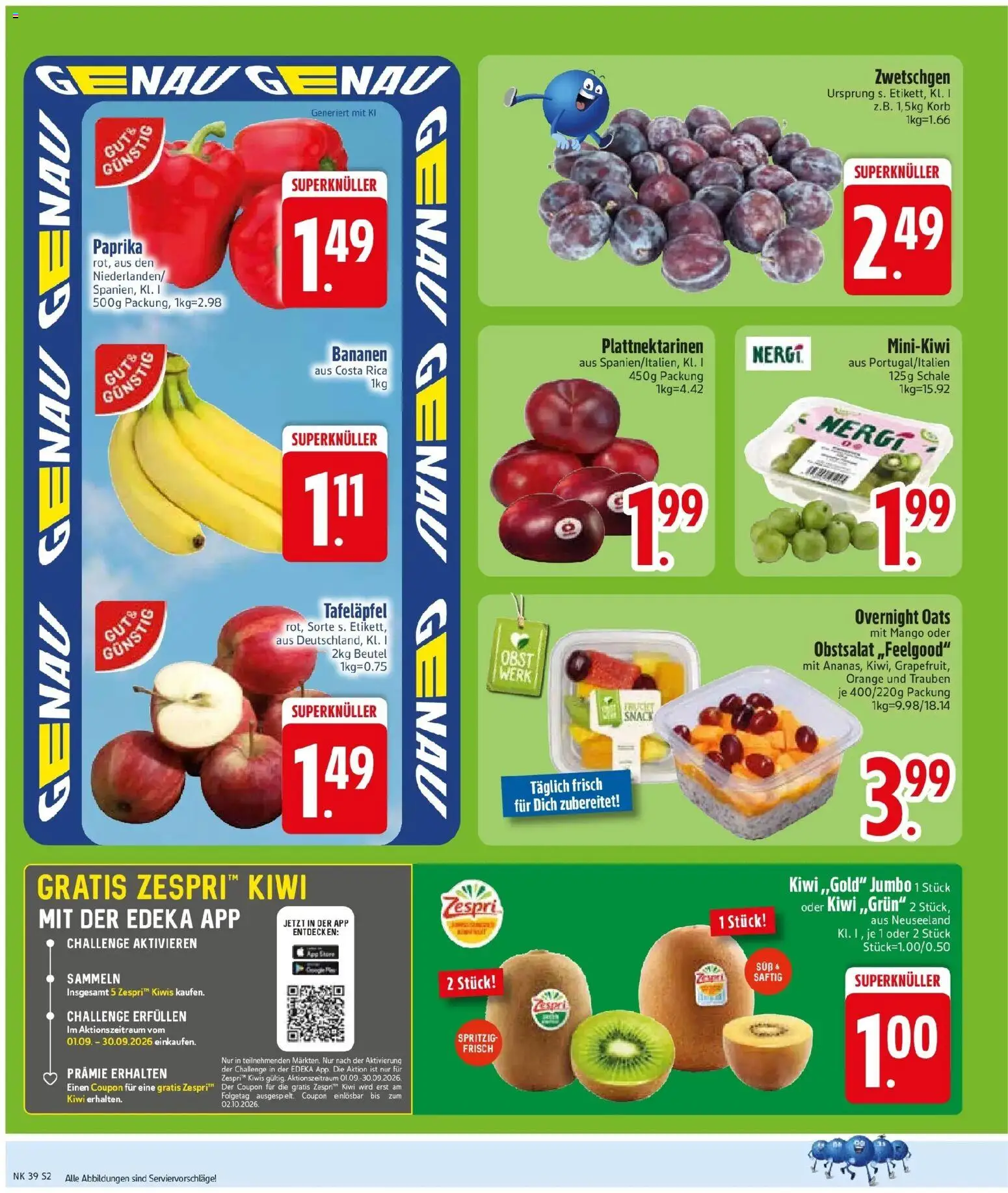 Edeka Prospekt München (ab 21.09.2026) » Angebote Online | Seite: 4 | Produkte: Trauben, Bananen, Zwetschgen, Kiwi