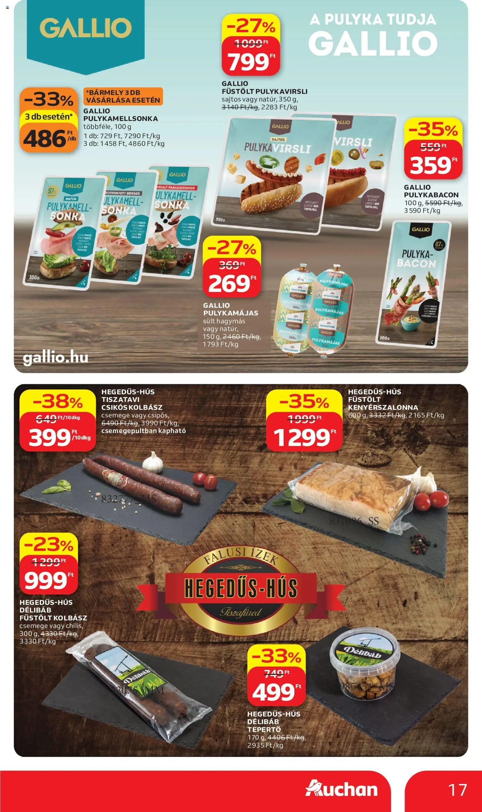 Auchan akciós ujság - amely érvényes a következő dátumtól: 11.06.2026 | Oldal: 17 | Termékek: Virsli, Kolbász, Kenyérszalonna, Bacon