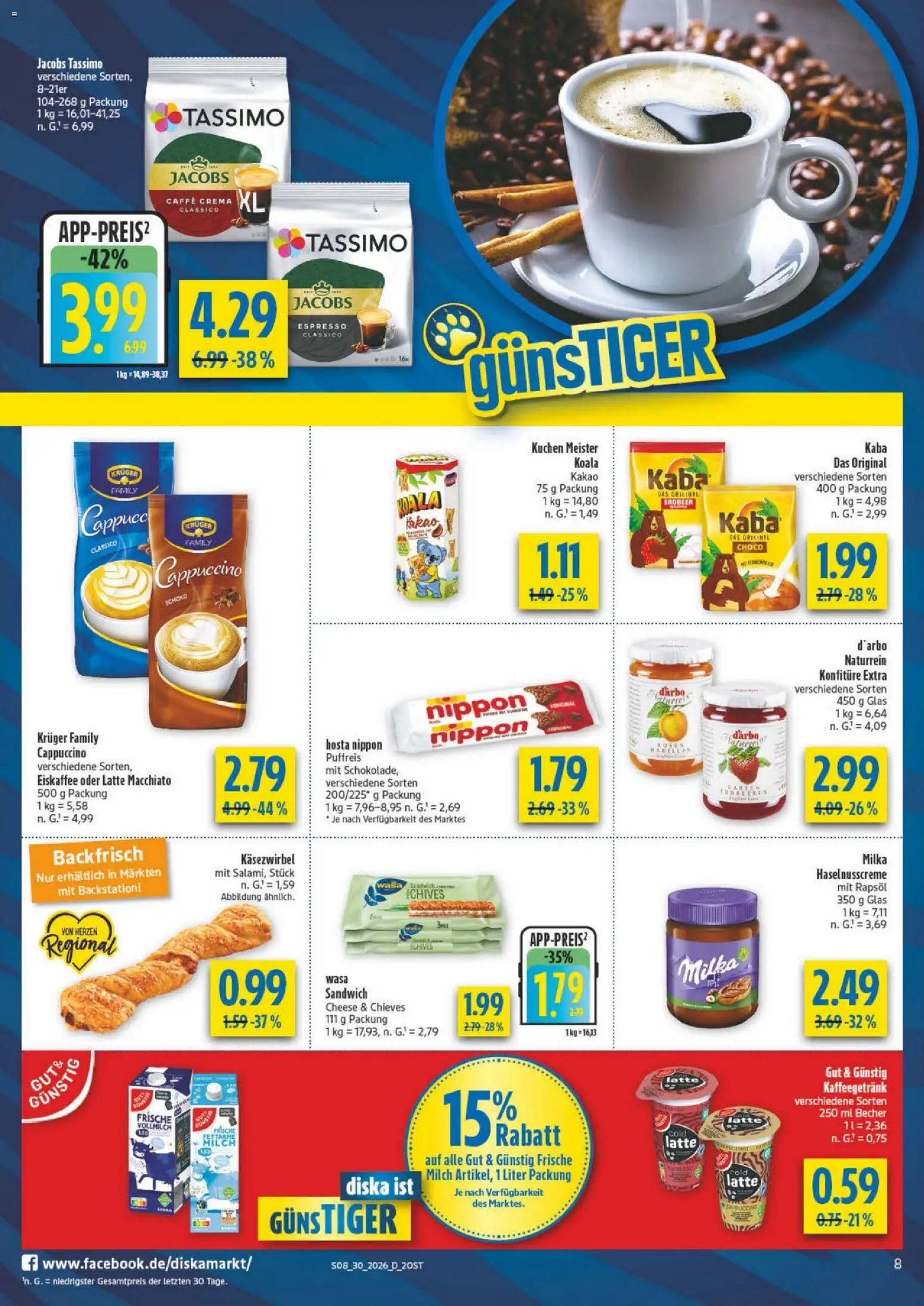 Diska Prospekt – gültig ab 20.07.2026 | Seite: 8 | Produkte: Rapsöl, Milka, Kuchen, Tassimo