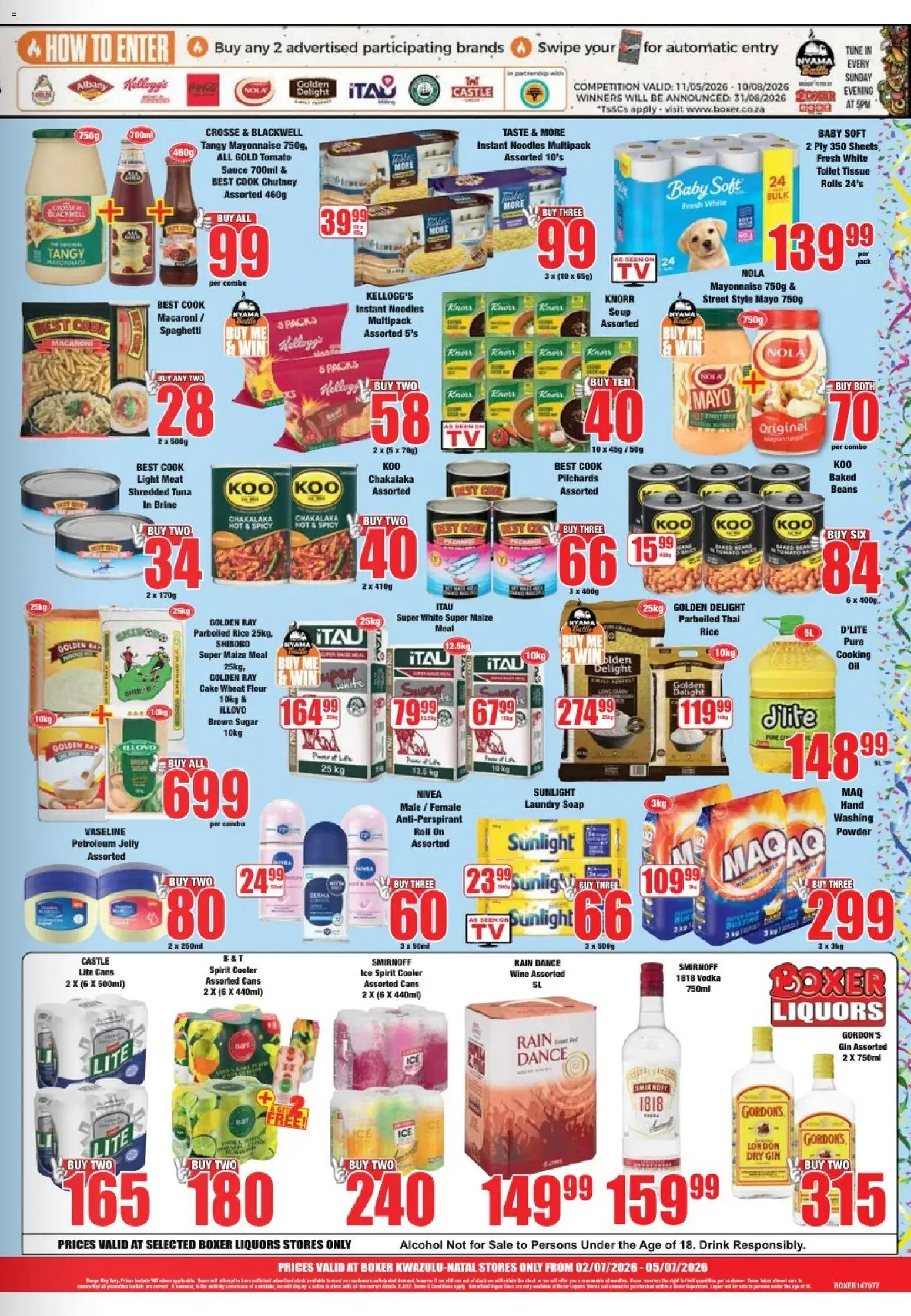 New Boxer catalogue – valid from 02/07/2026 | Page: 3 | Products: Pilchards, Cake, Noodles, Soap