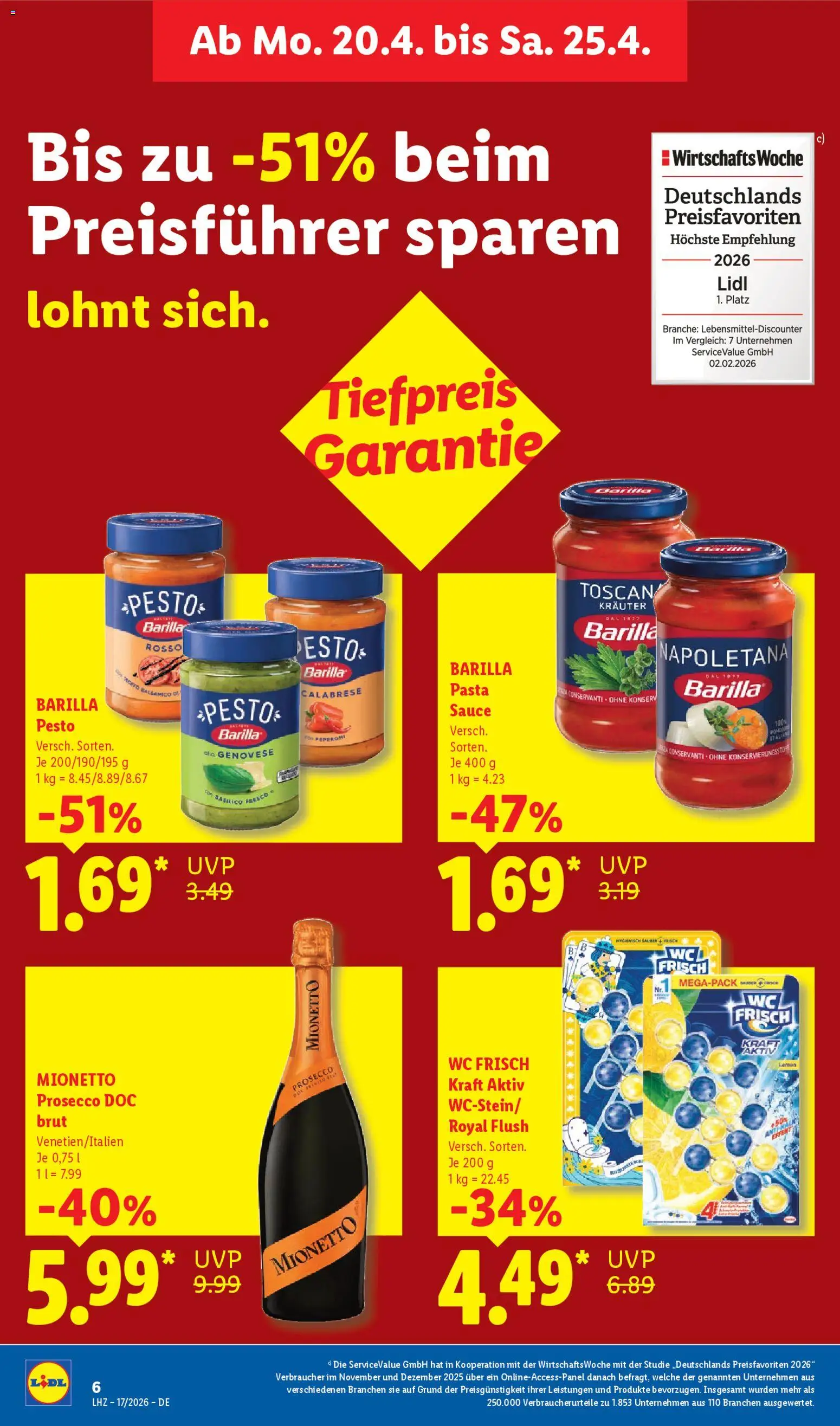 Lidl Německo leták od 20.04.2026 | Strana: 14 | Produkty: Pesto, Balsamico, Prosecco DOC, Wc