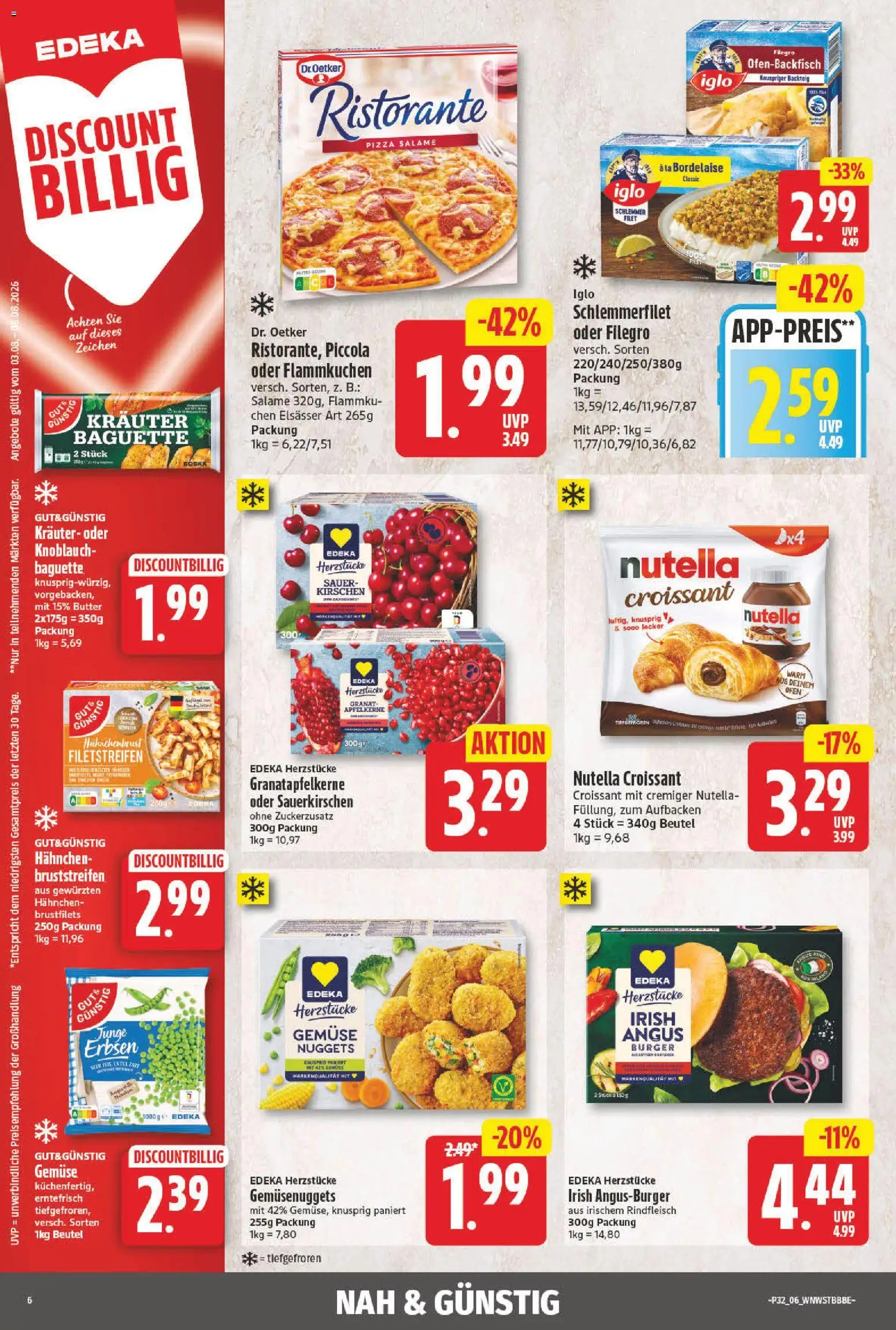 NP Discount Prospekt – gültig ab 03.08.2026 | Seite: 6 | Produkte: Ristorante, Croissant, Nutella, Erbsen