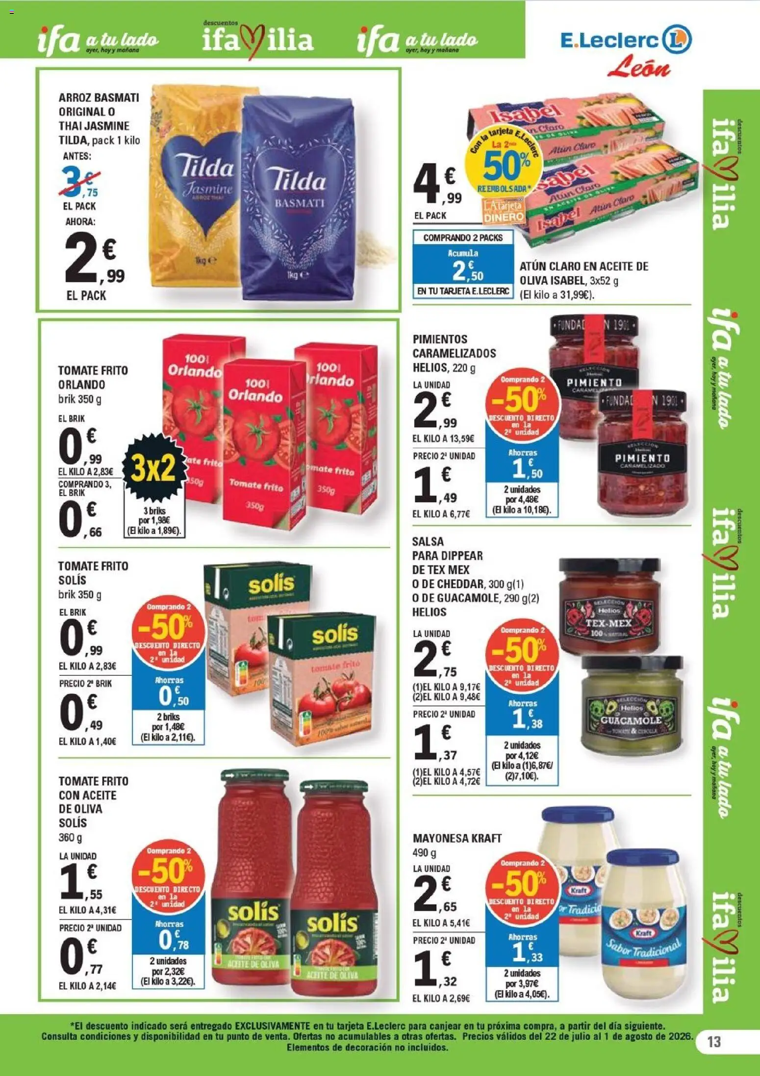 E.Leclerc folleto León │ válido desde el 22/07/2026 | Página: 13 | Productos: Arroz, Κάδος απορρυμάτων, Aceite de oliva, Atún claro