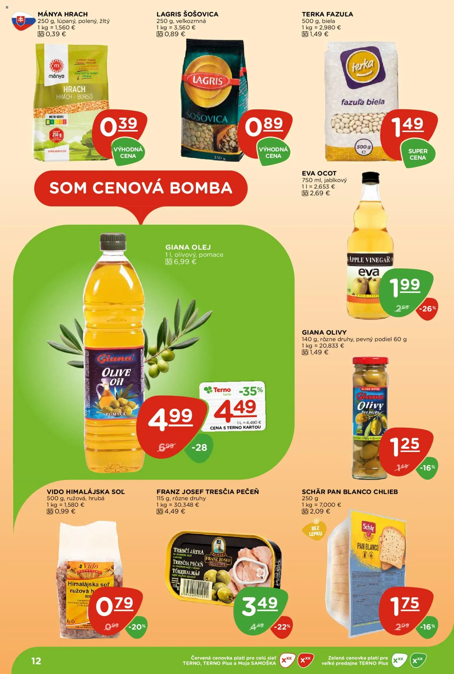 Nové Terno akcie – leták je platný od 06.08.2026 | Strana: 12 | Produkty: Olej, Šošovica, Apple, Soľ