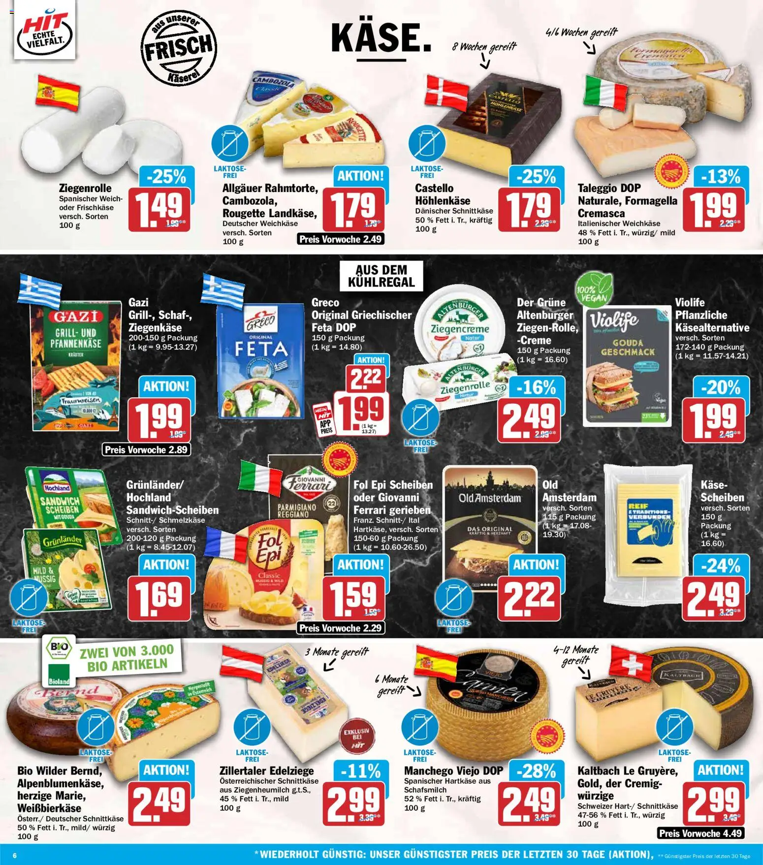 HIT Prospekt – gültig ab 29.06.2026 | Seite: 6 | Produkte: Feta, Gouda, Ziegenkäse, Grunlander
