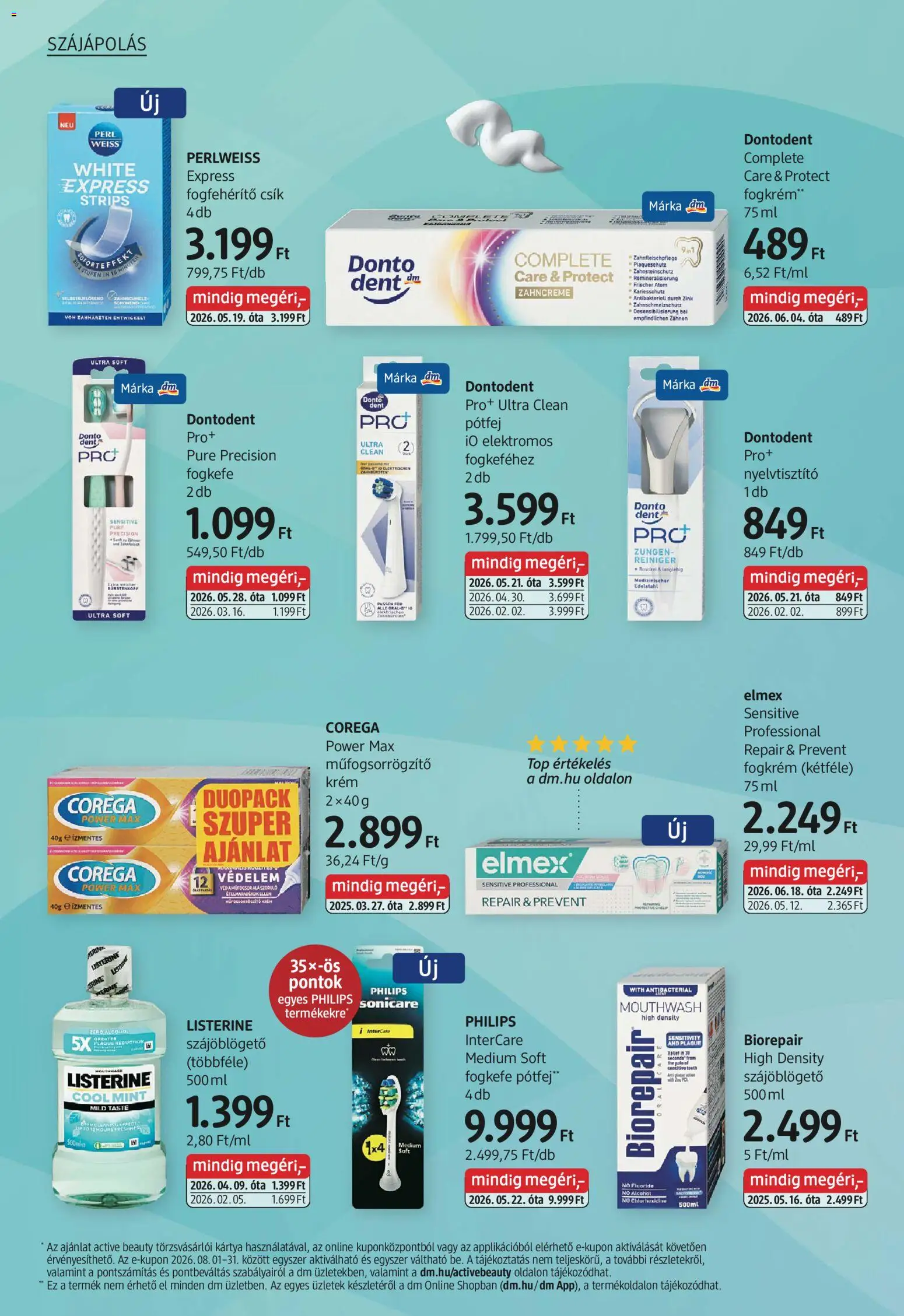 DM Drogerie Markt akciós ujság - amely érvényes a következő dátumtól: 2026.07.30. | Oldal: 16 | Termékek: Listerine, Corega, Püré, Fogkrém