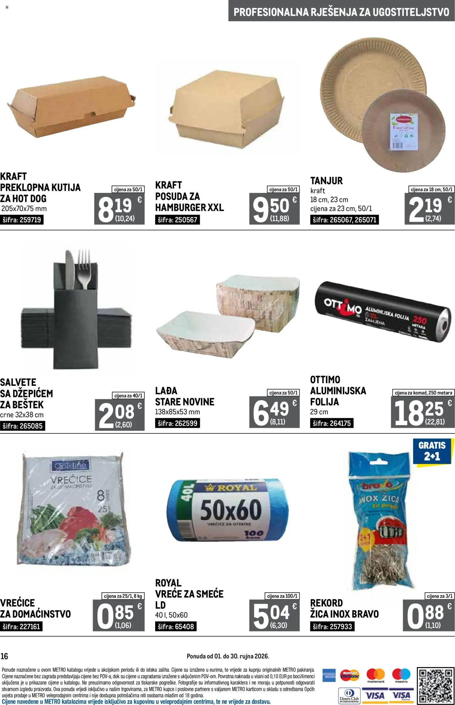 Metro katalog | vrijedi od 01.09.2026 | Stranica: 16 | Proizvodi: Folija, Kutija, Novine, Hamburger