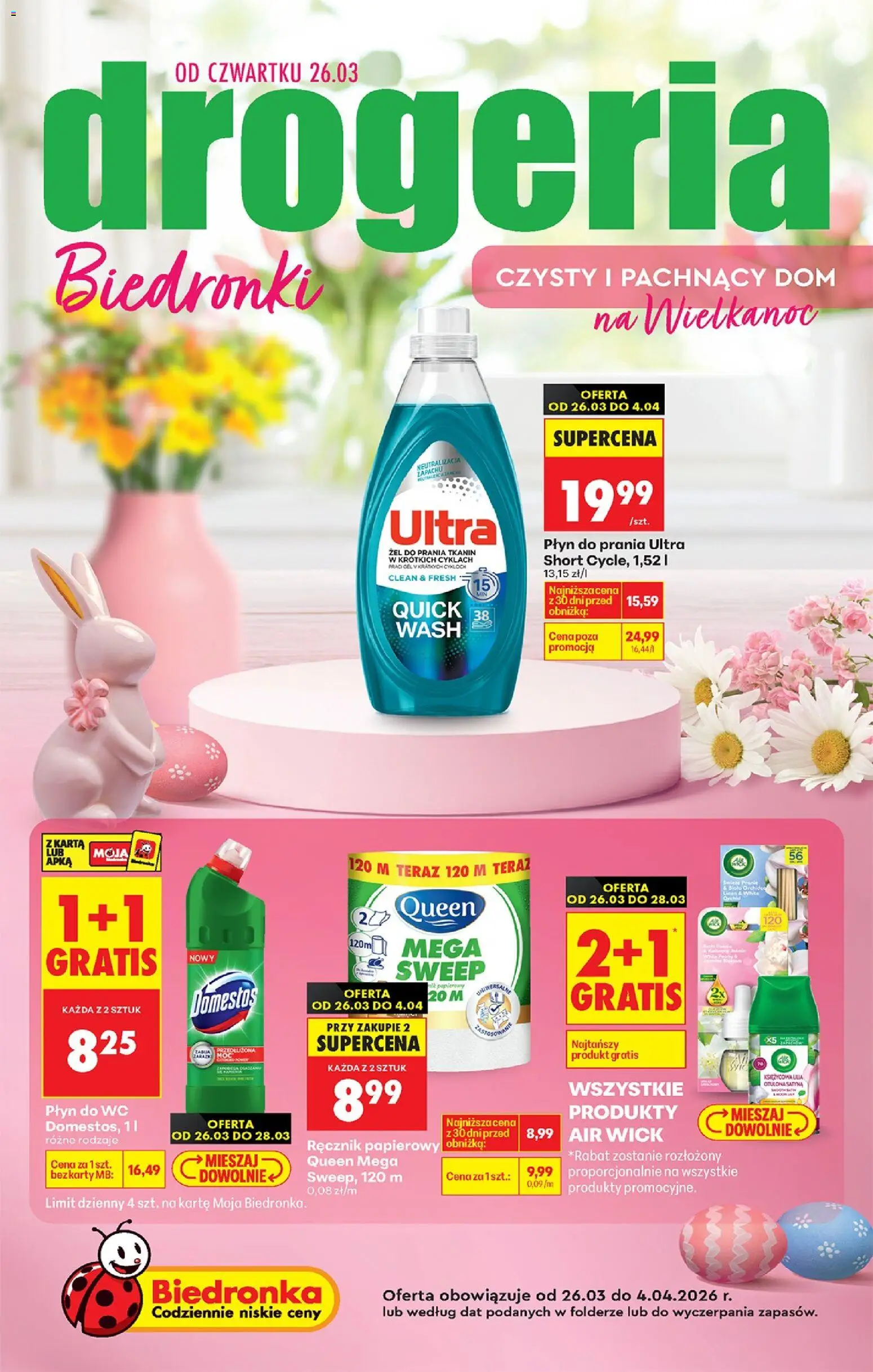 Biedronka Polsko leták - Drogeria od 26.03.2026 | Strana: 1 | Produkty: Prací gel, Air Wick, Domestos, Wc