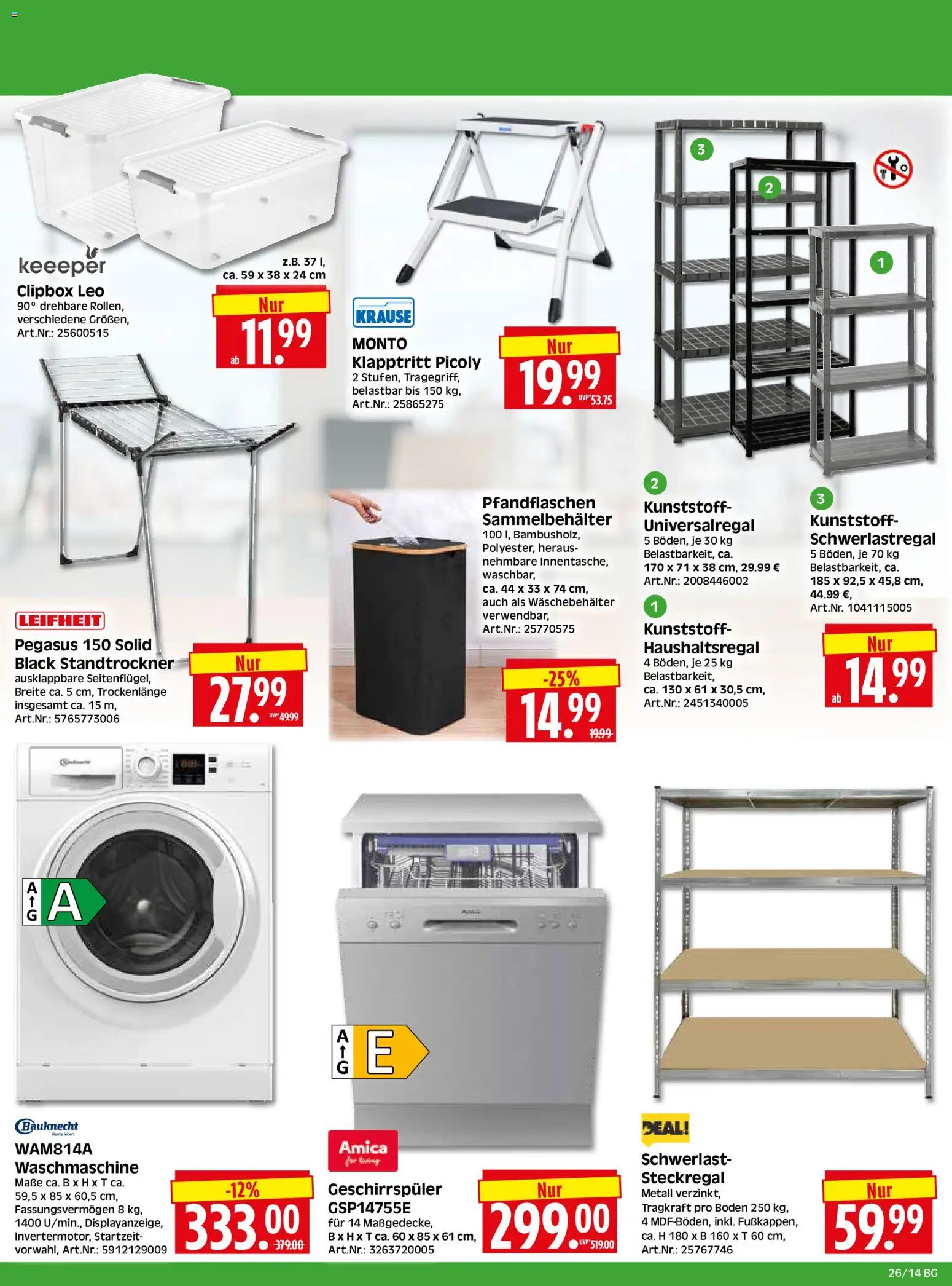 HERKULES Bau & Garten – gültig ab 22.06.2026 | Seite: 14 | Produkte: Geschirrspüler, Waschmaschine, Schwerlastregal