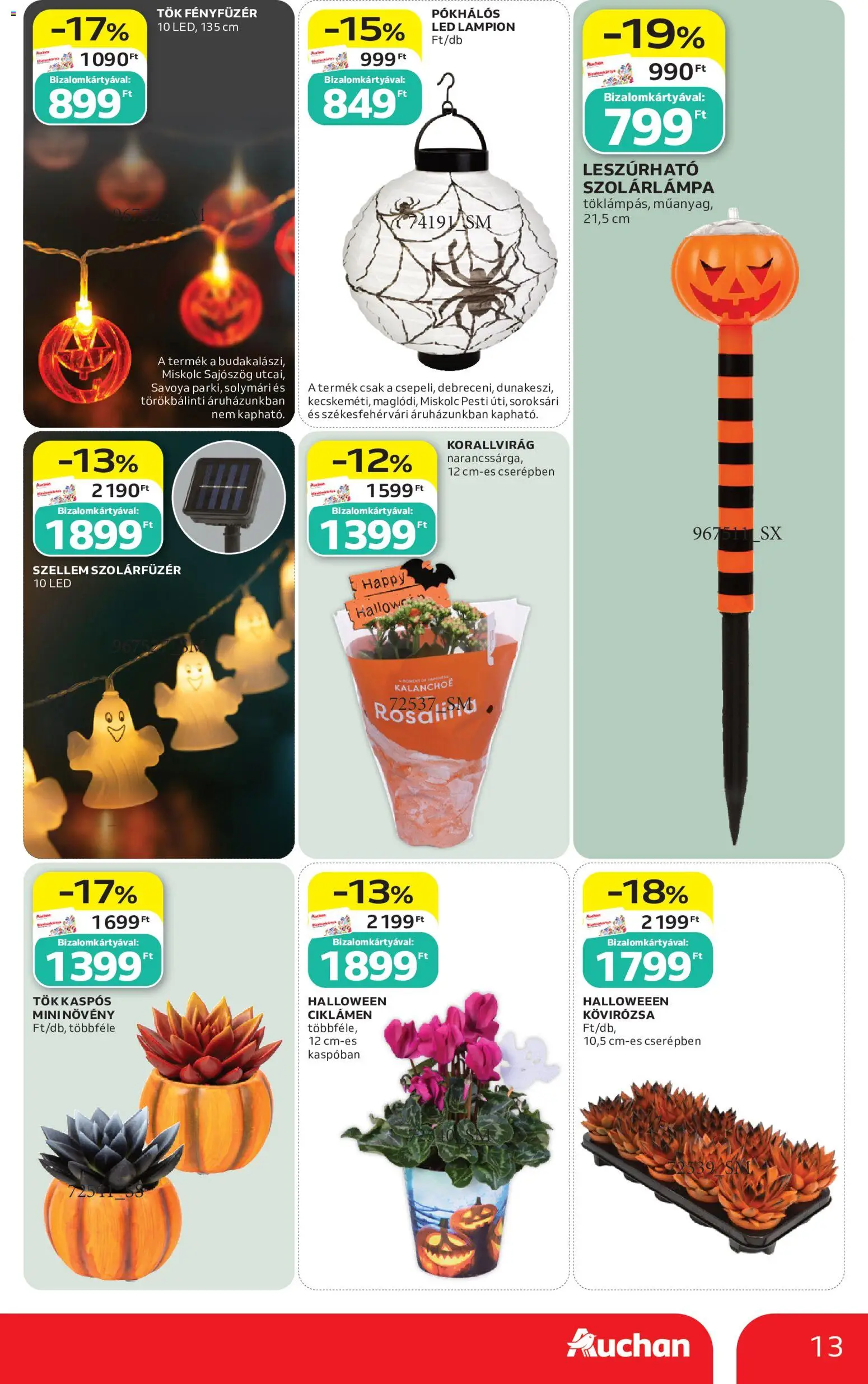 Auchan akciós ujság - amely érvényes a következő dátumtól: 2026.09.10. | Oldal: 13 | Termékek: Fényfüzér, Tök, Szolárlámpa, LED