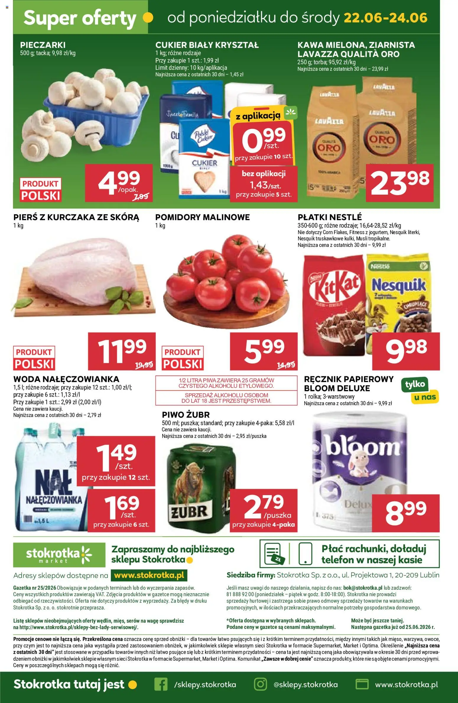 Stokrotka gazetka - Market od 18.06.2026 | Strona: 33 | Produkty: Piwo żubr, Pierś z kurczaka, Cukier biały, Ręcznik papierowy