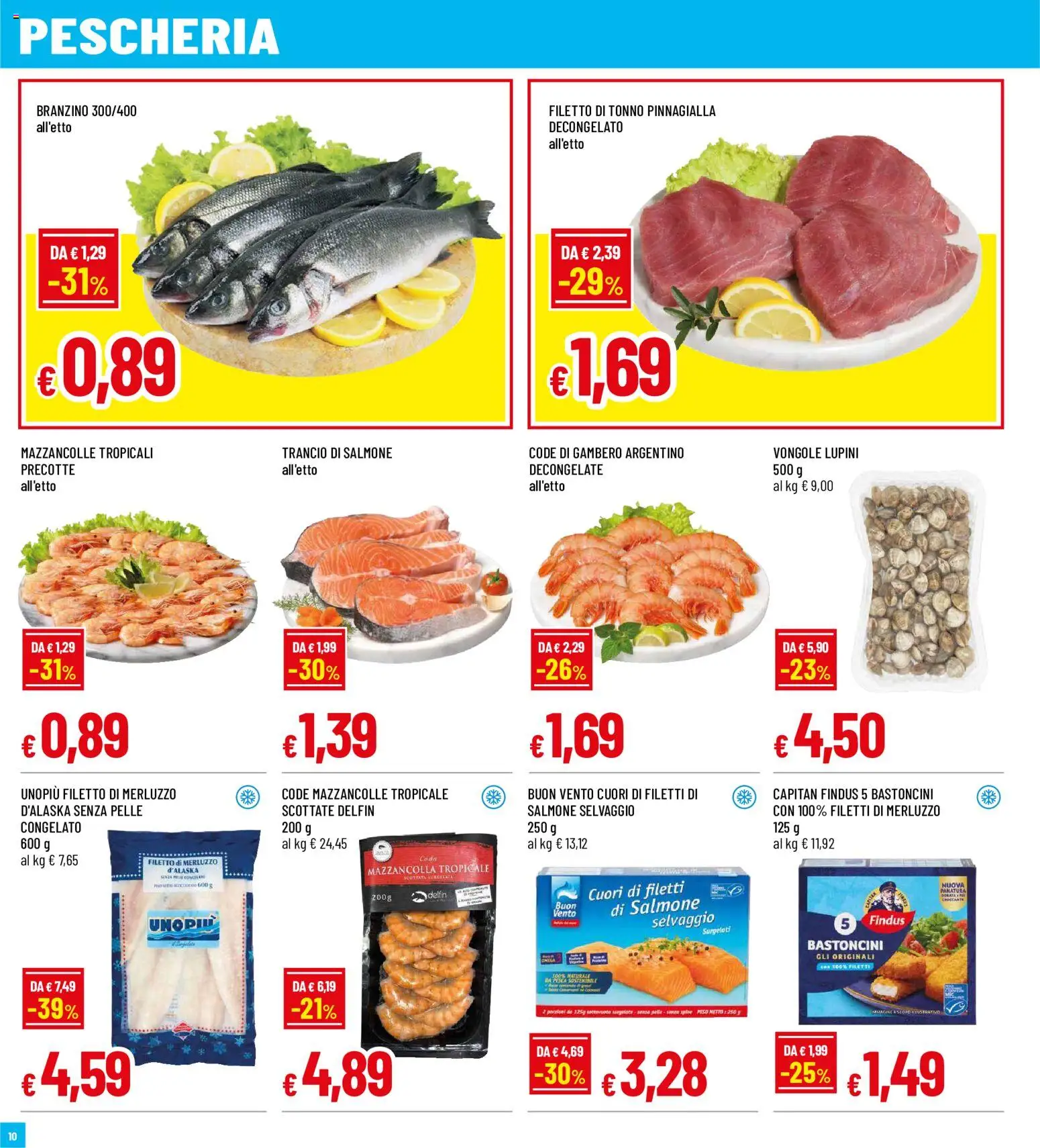 Volantino Famila del 14/09/2026 | Pagina: 10 | Prodotti: Salmone, Merluzzo, Vongole, Branzino