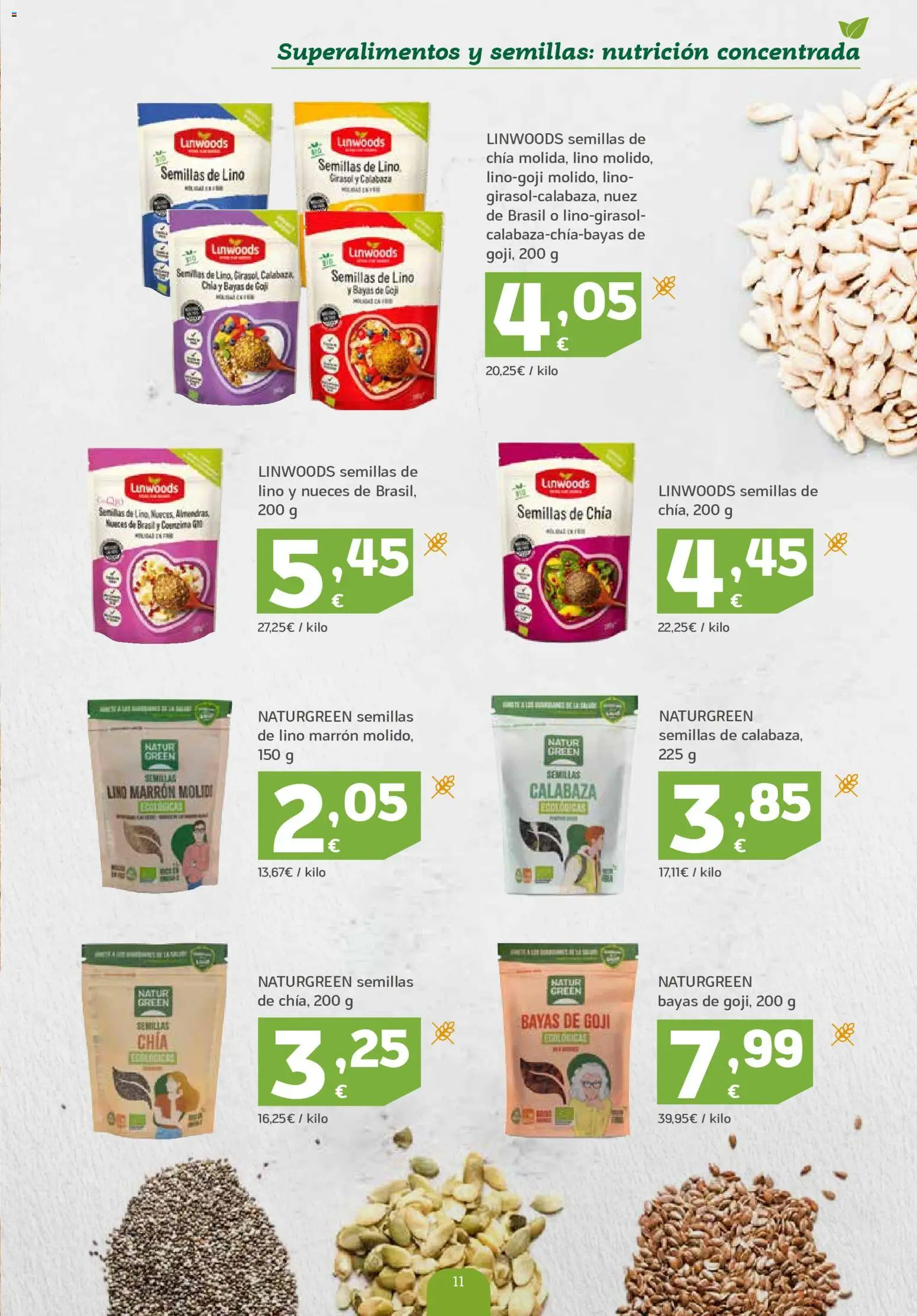 HiperDino Productos Ecológicos │ válido desde el 23/10/2026 | Página: 11 | Productos: Nueces, Calabaza, Bayas de Goji, Nueces de Brasil