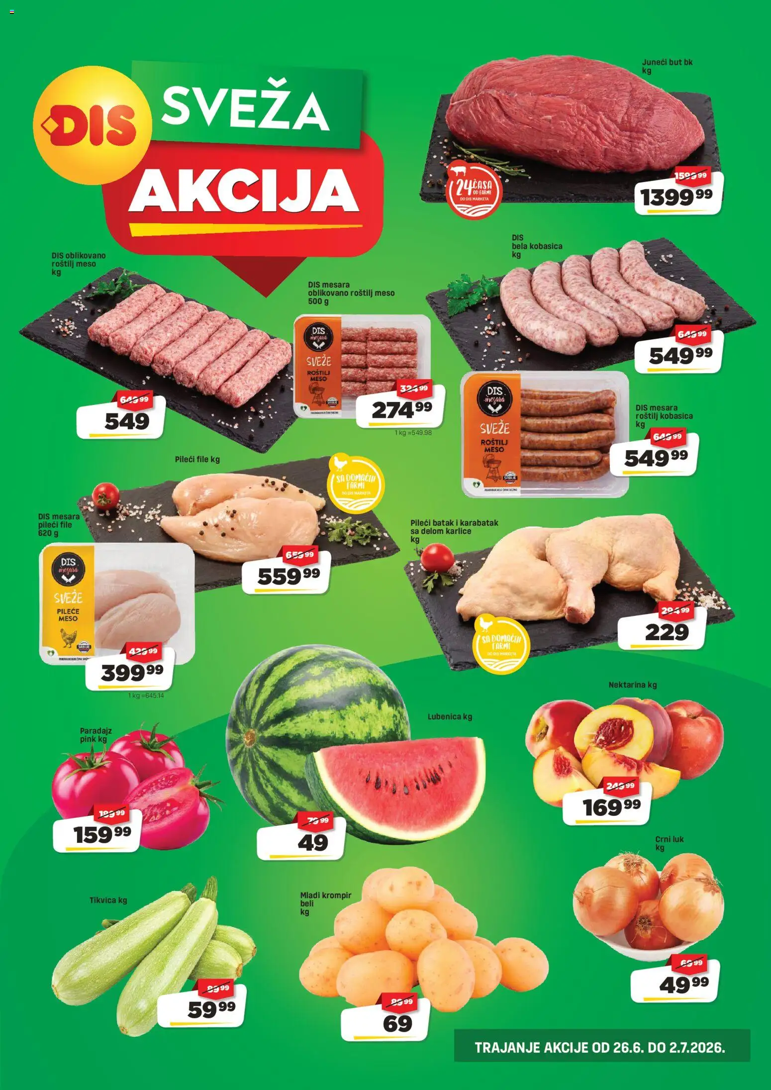 DIS katalog - važi od 26.06.2026 | Strana: 3 | Proizvode: Pileći file, Krompir, Kobasica, Roštilj