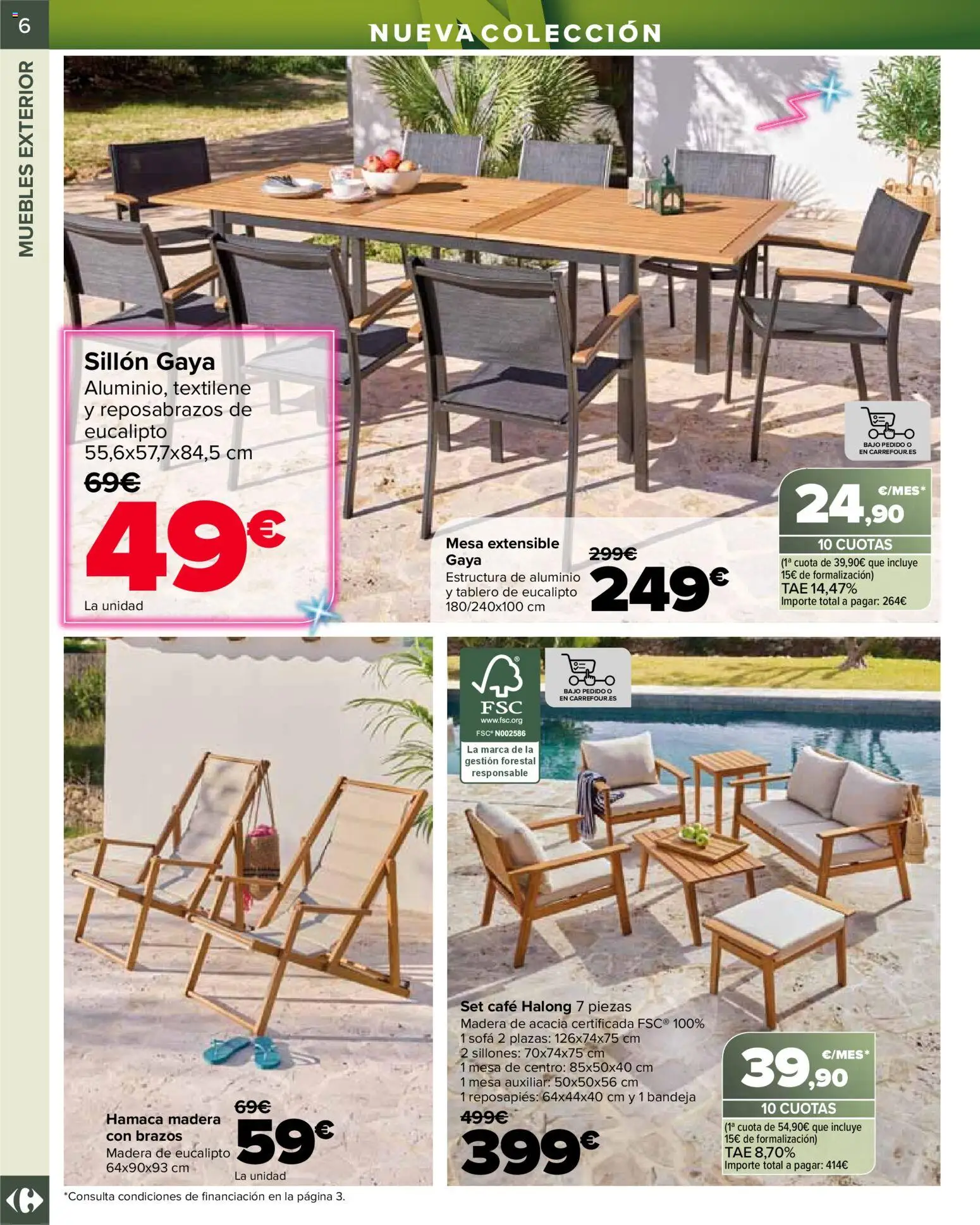 Carrefour Jardin │ válido desde el 14.04.2026 | Página: 6 | Productos: Reposapiés, Mesa auxiliar, Sofá, Bandeja